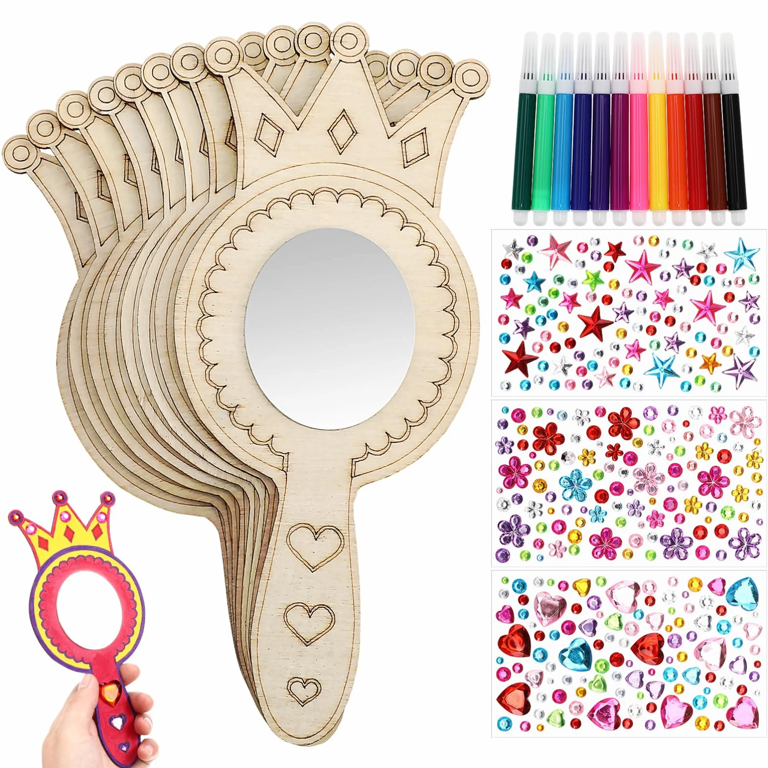 TOYANDONA 8 Pièces Miroirs en Bois Artisanaux pour Enfants Peinture À Faire Soi-Même Miroir De Princesse Activités Artistiques