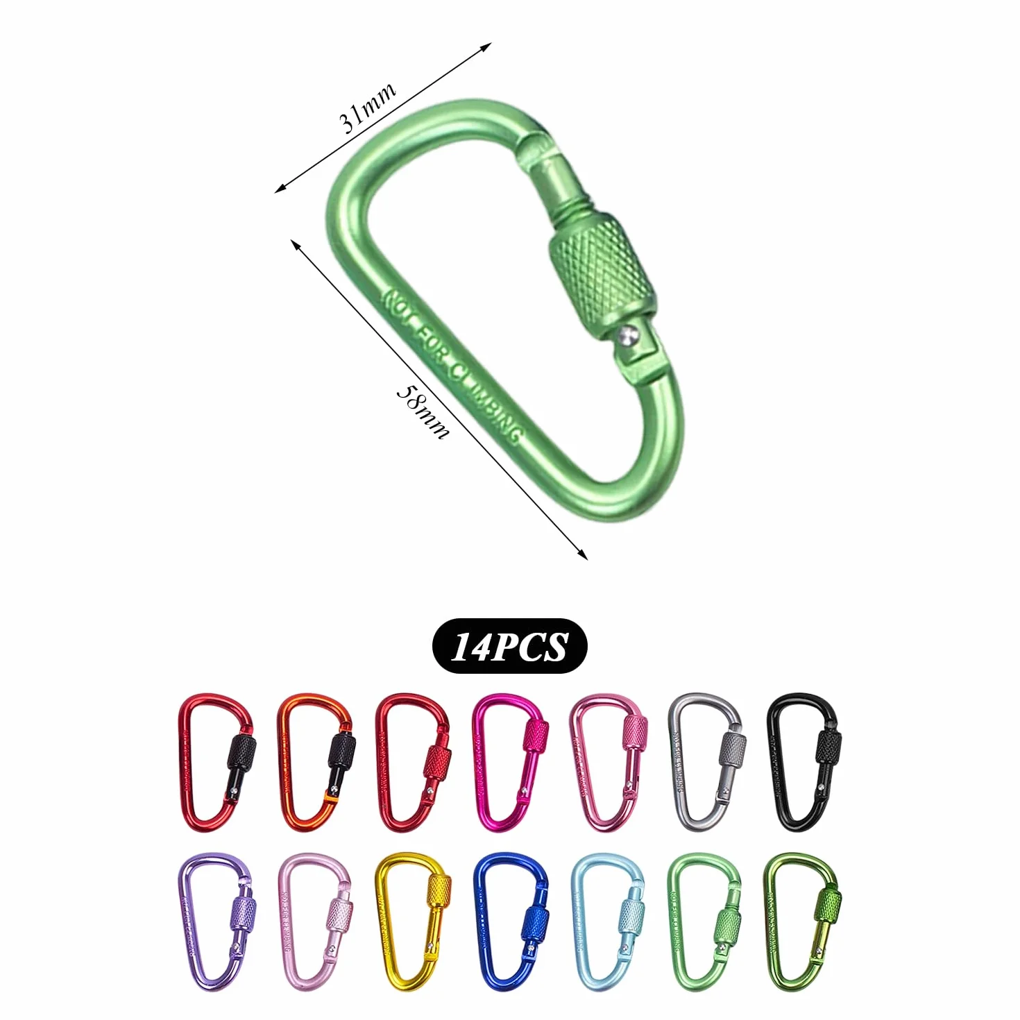 Boucle À Suspension Rapide en Alliage D'Aluminium en Forme De D De 14 Pièces, Légère, Robuste Et Multicolore en Option, Ouverture Et Fermeture À Une Main, Rangement De Camping Et Covoiturage.