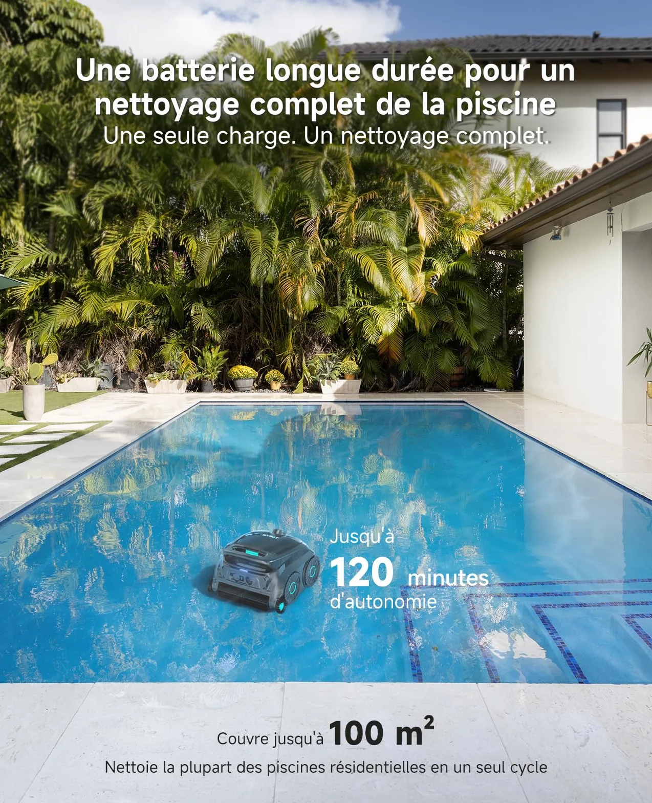 WYBOT OS600 Robot Piscine sans Fil, Nettoyage Fond et Parois, Autonomie 120 Min, Navigation Intelligente