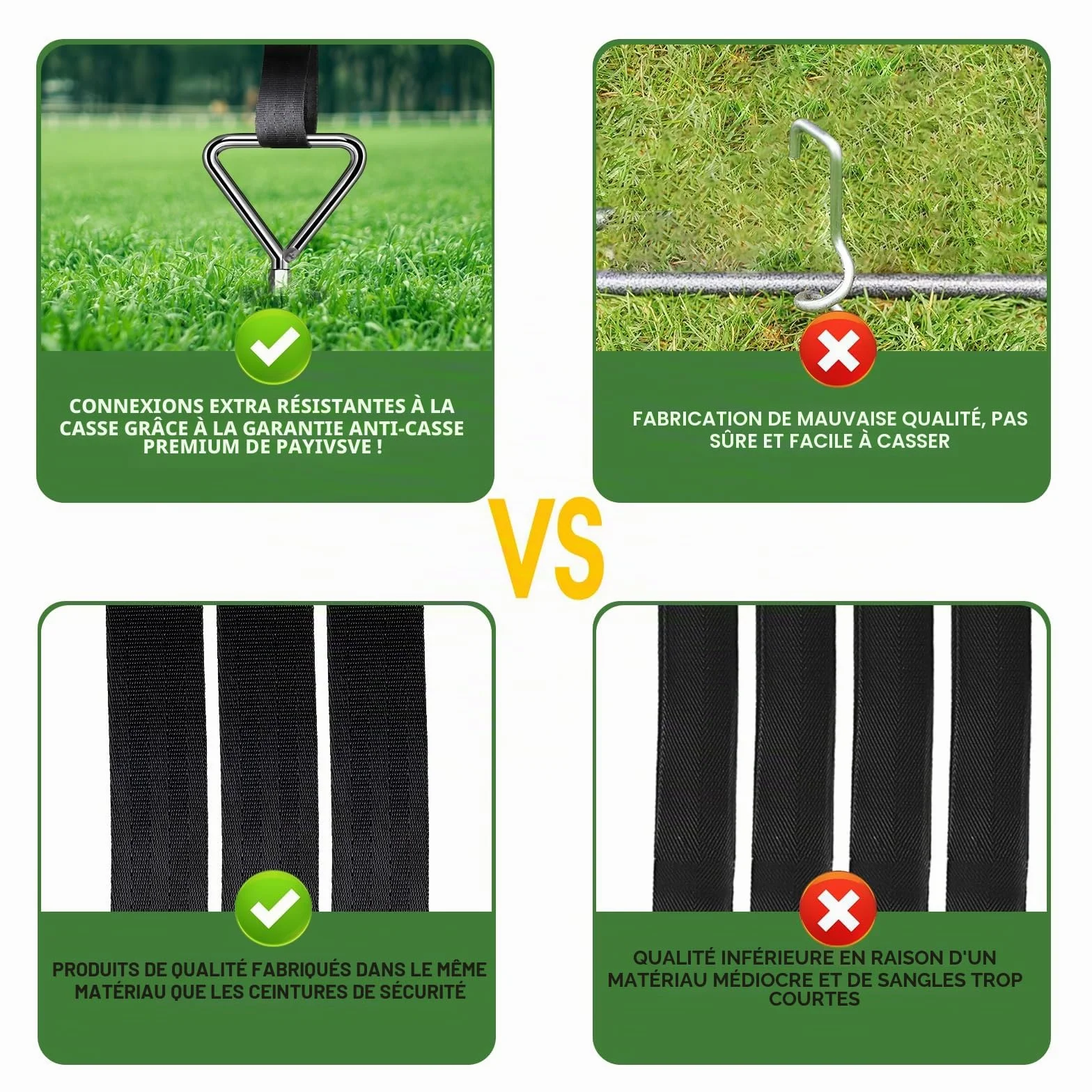 Lot de 4 piquets d'ancrage au Sol pour Trampoline – Ancrage au Sol avec 4 Sangles (Longueur 2,5 m) – Les piquets Heavy Duty résistent au Vent élevé, idéal pour Trampoline en Plein air