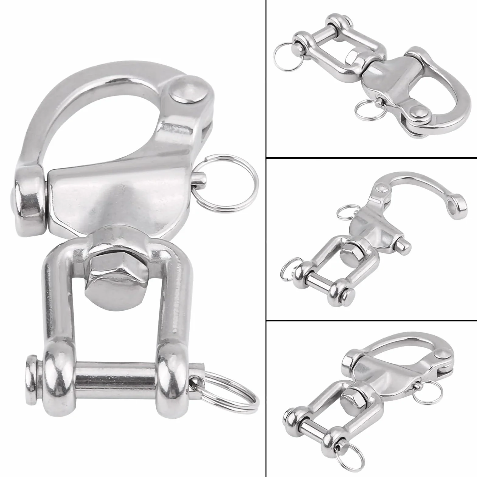 Keenso Mousqueton Pivotant à Emerillon, Maillons Rapides en Acier Inoxydable 316 Crochet à Ressort Rapide à Largage pour Drisse de Voilier Bateaux(128mm)