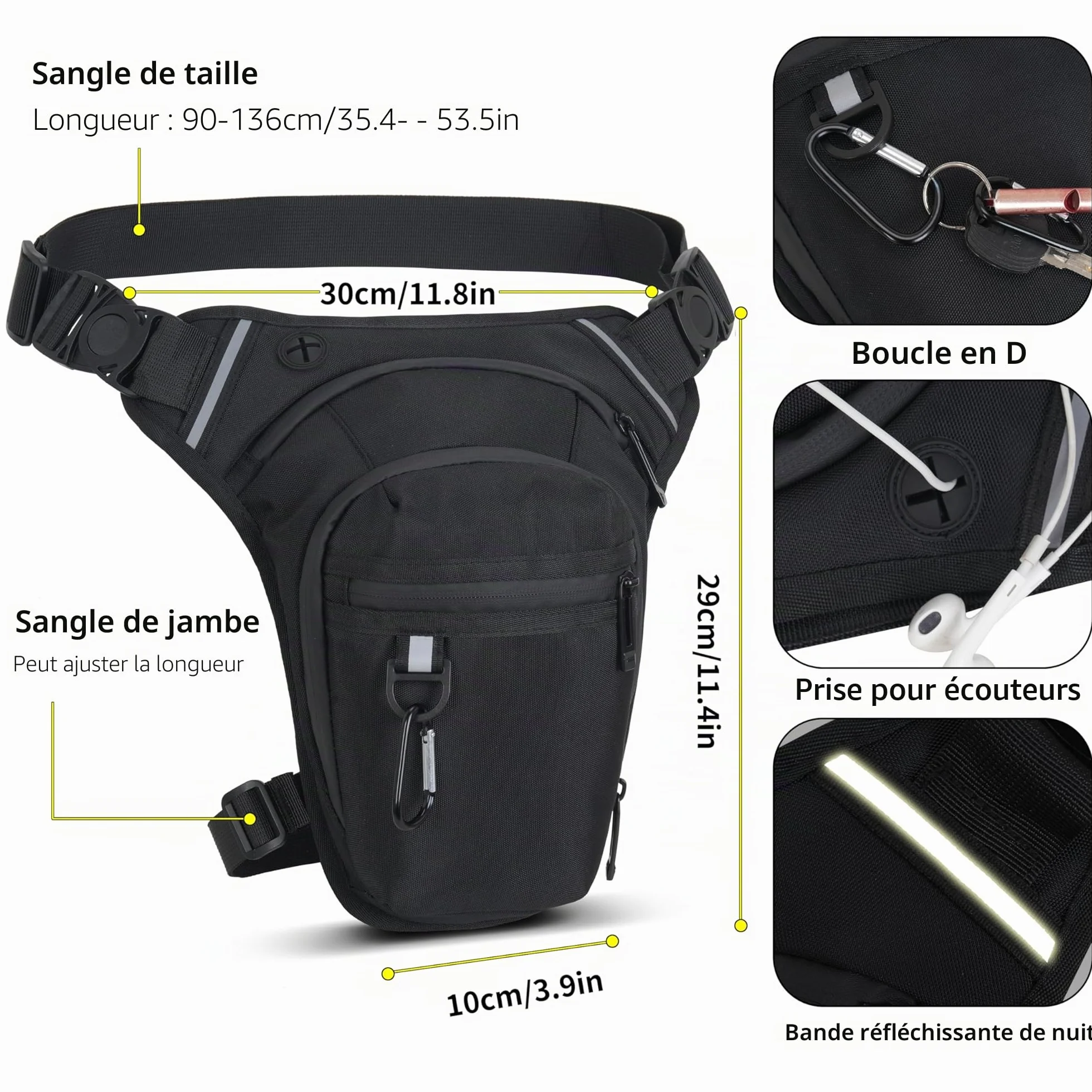 Sacoche de Jambe Moto, Étanche pour Cuisse, Tactique, Homme Femme, pour Course, Randonnée, Cyclisme, Pêche