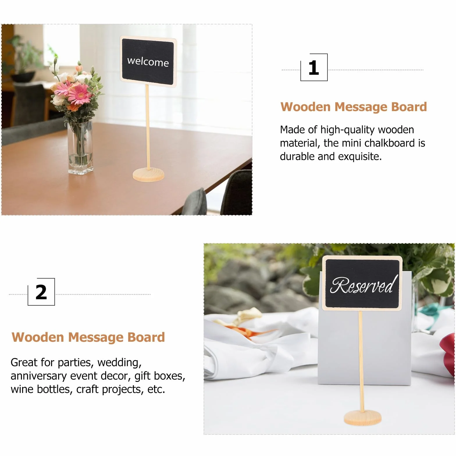 UKCOCO Lot de 10 Mini Tableaux Noirs en Bois Bouleau, Ardoise Effaçable pour Messages, Décoration Maison