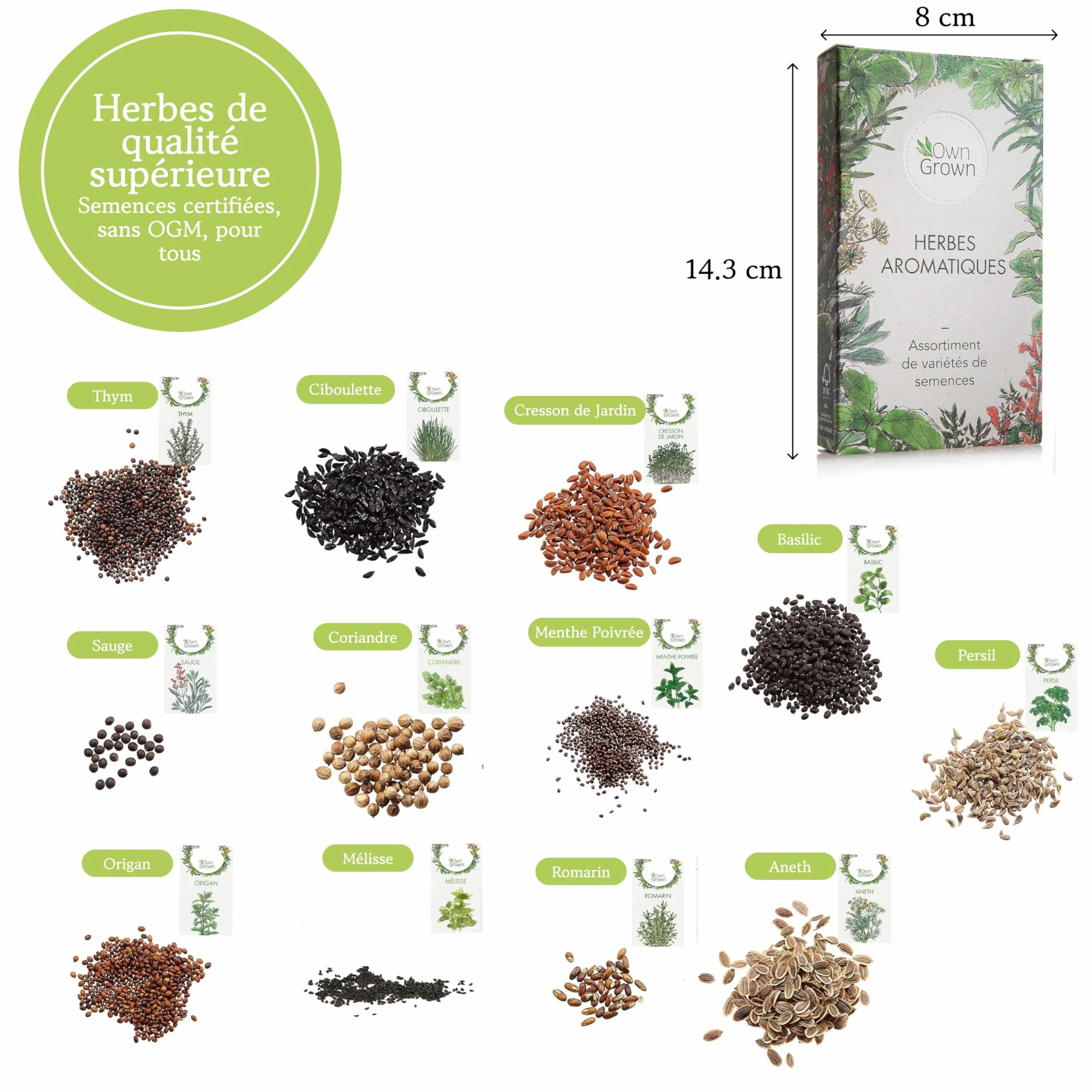 OwnGrown Kit de graines d'Herbes aromatiques, 12 épices et aromates, pour culture intérieure et extérieure