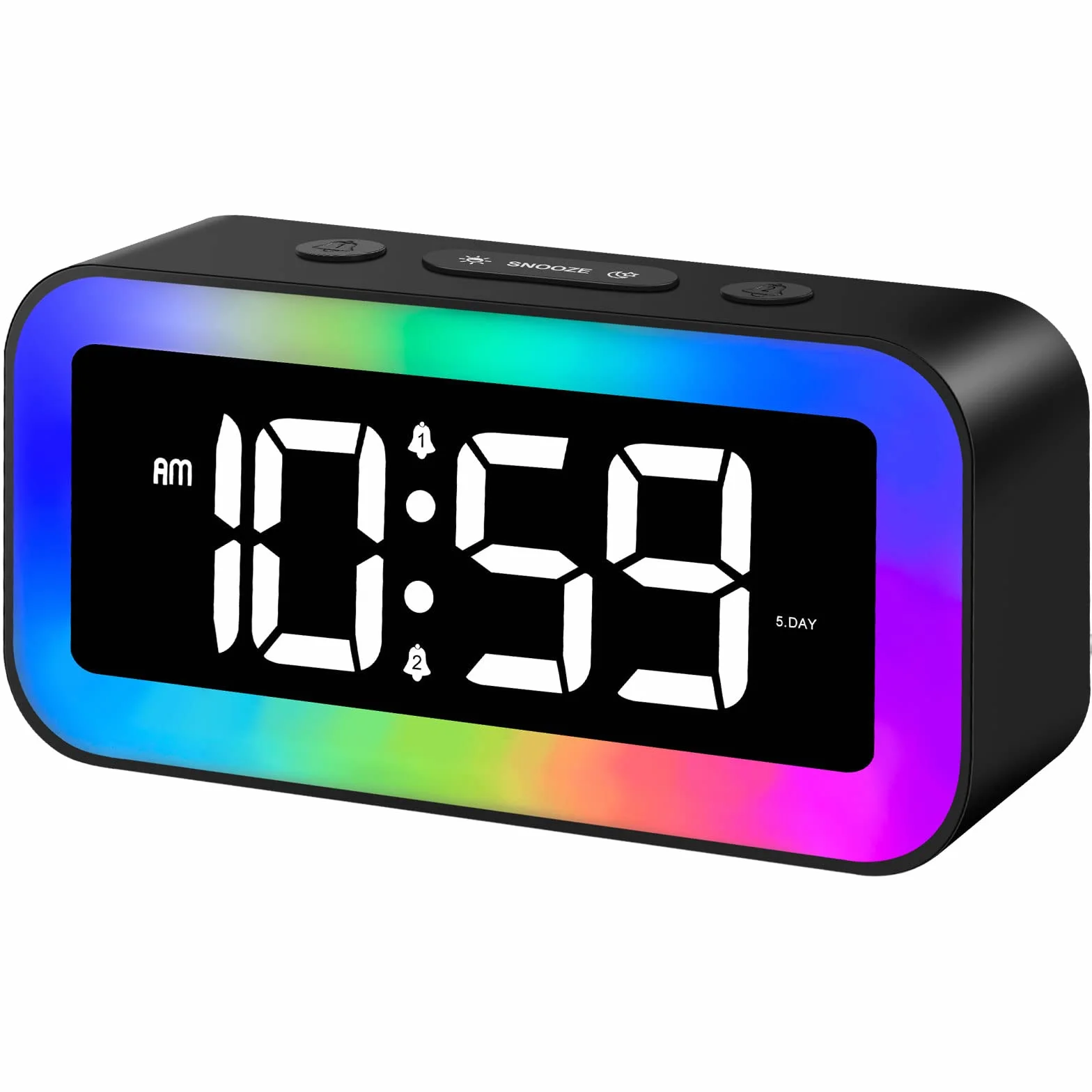 MOSUO Réveil Numérique Enfant avec Veilleuse LED 7 Couleurs, Alarme 2 Modes, Luminosité Réglable, Snooze, Commande Vocale, 12/24H, Port USB