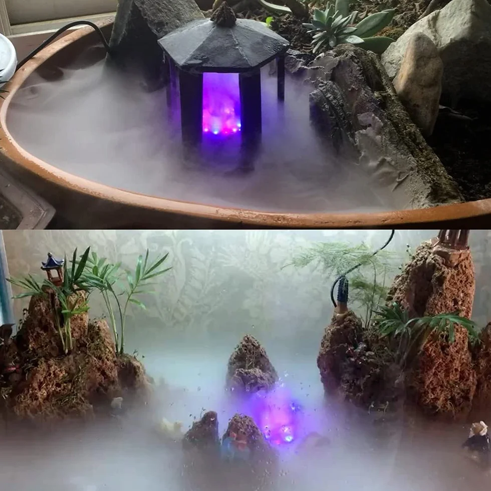 Brumisateur Humidificateur d'Air 12 LED Fontaine d'Eau Étang Machine à Brouillard Ultrasonique avec Adaptateur Halloween