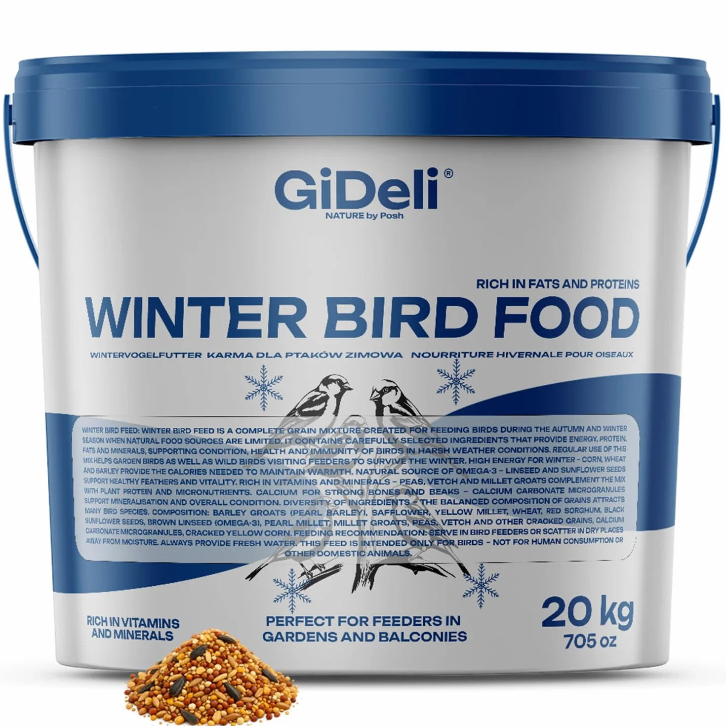 GiDeli Nourriture pour oiseaux sauvages d'hiver 20 kg seau graines de lin oméga