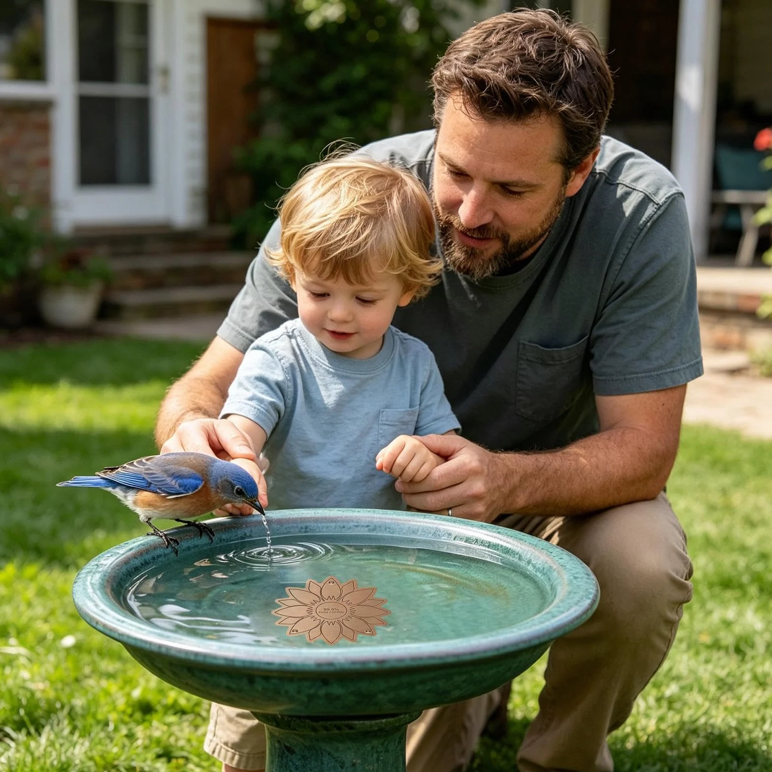Disque Purification Bain Oiseaux en Cuivre pour Bassin - Accessoire Jardin Nettoyant pour Fontaine Extérieure