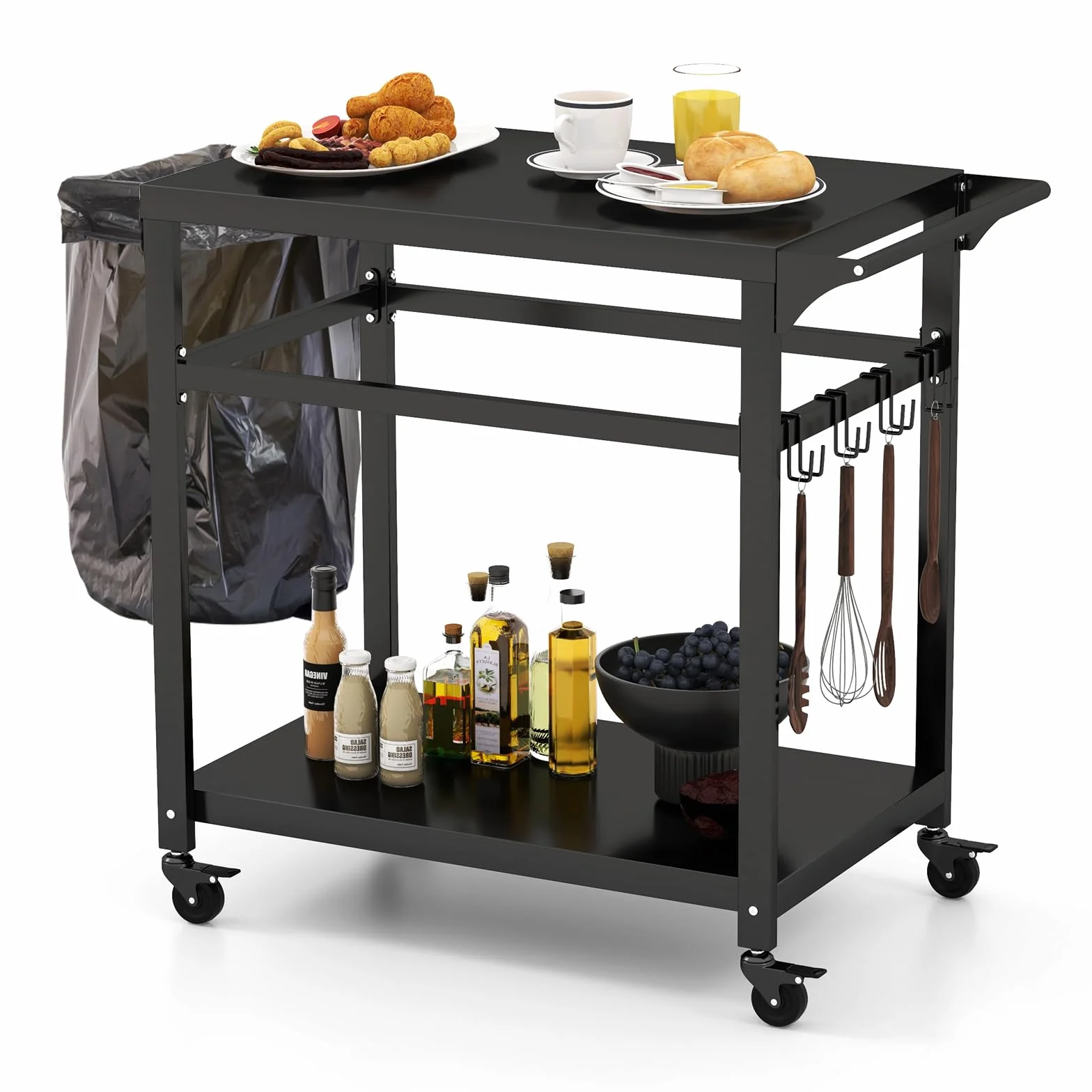 KOMFOTTEU Chariot Barbecue 2 Étagères Desserte Jardin 108 x 50,5 x 88 cm