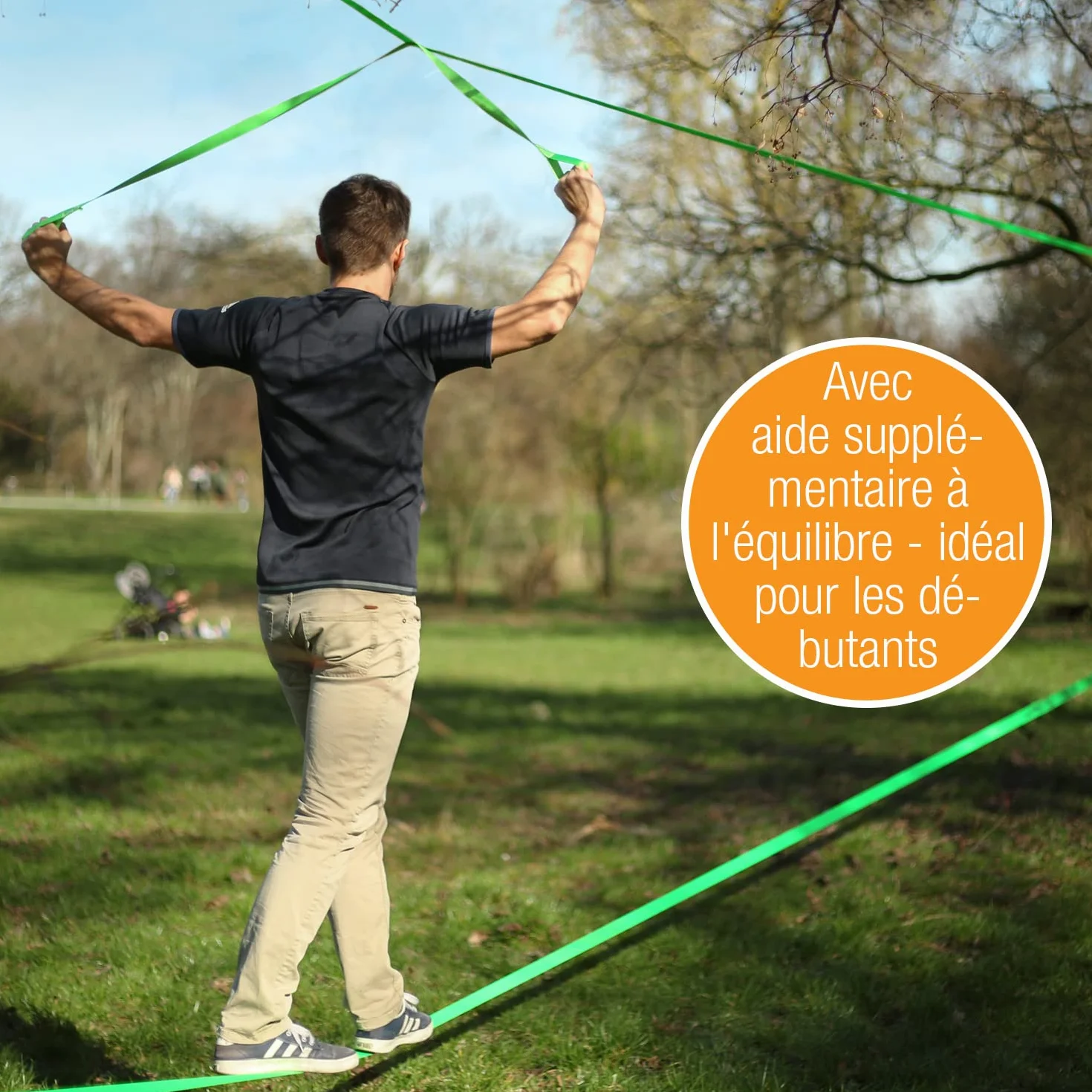 High Pulse Slackline - Kit Complet pour Adultes Débutants et Confirmés - Slackline 15m avec Sac de Transport, Sangle à Cliquet et Protection Arbre - Sport d'Équilibre Facile à Installer dans le Jardin