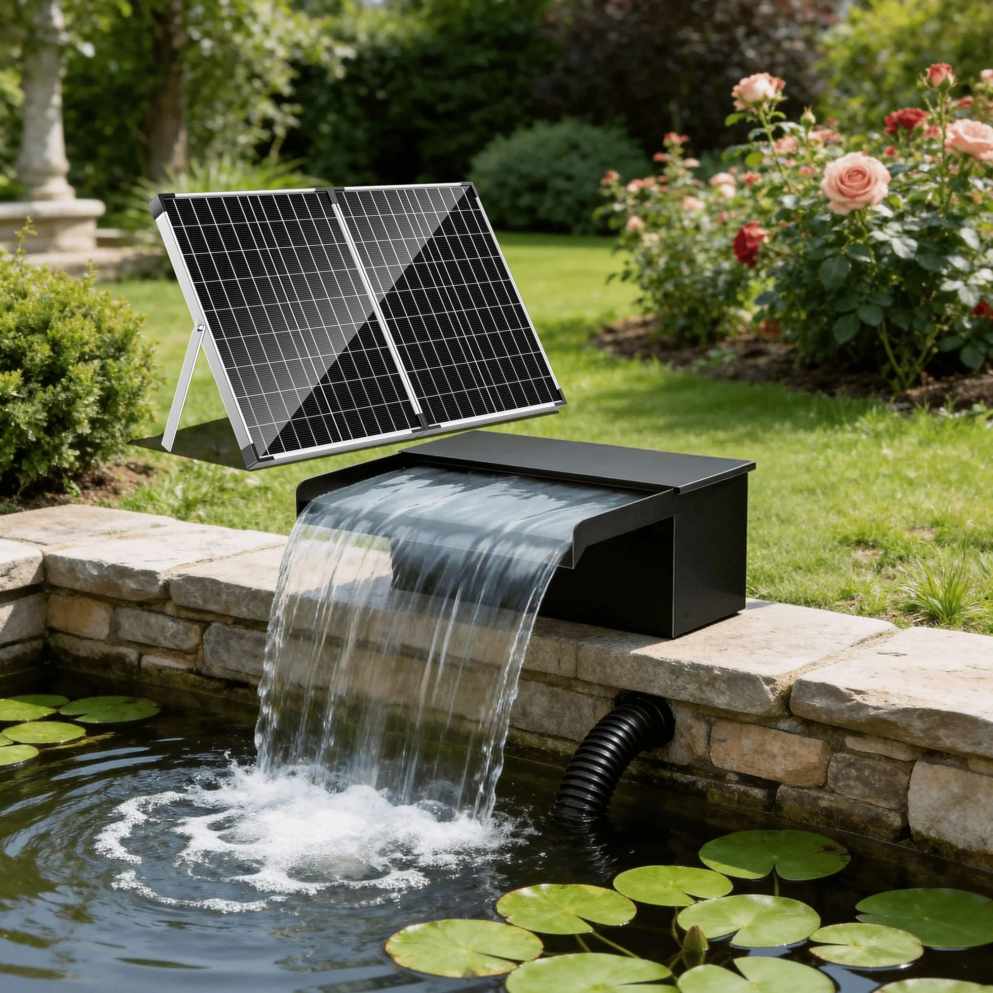 Biling Kit cascade solaire acier inoxydable 70W pompe filtre 2500L/H lame 32 cm bassin