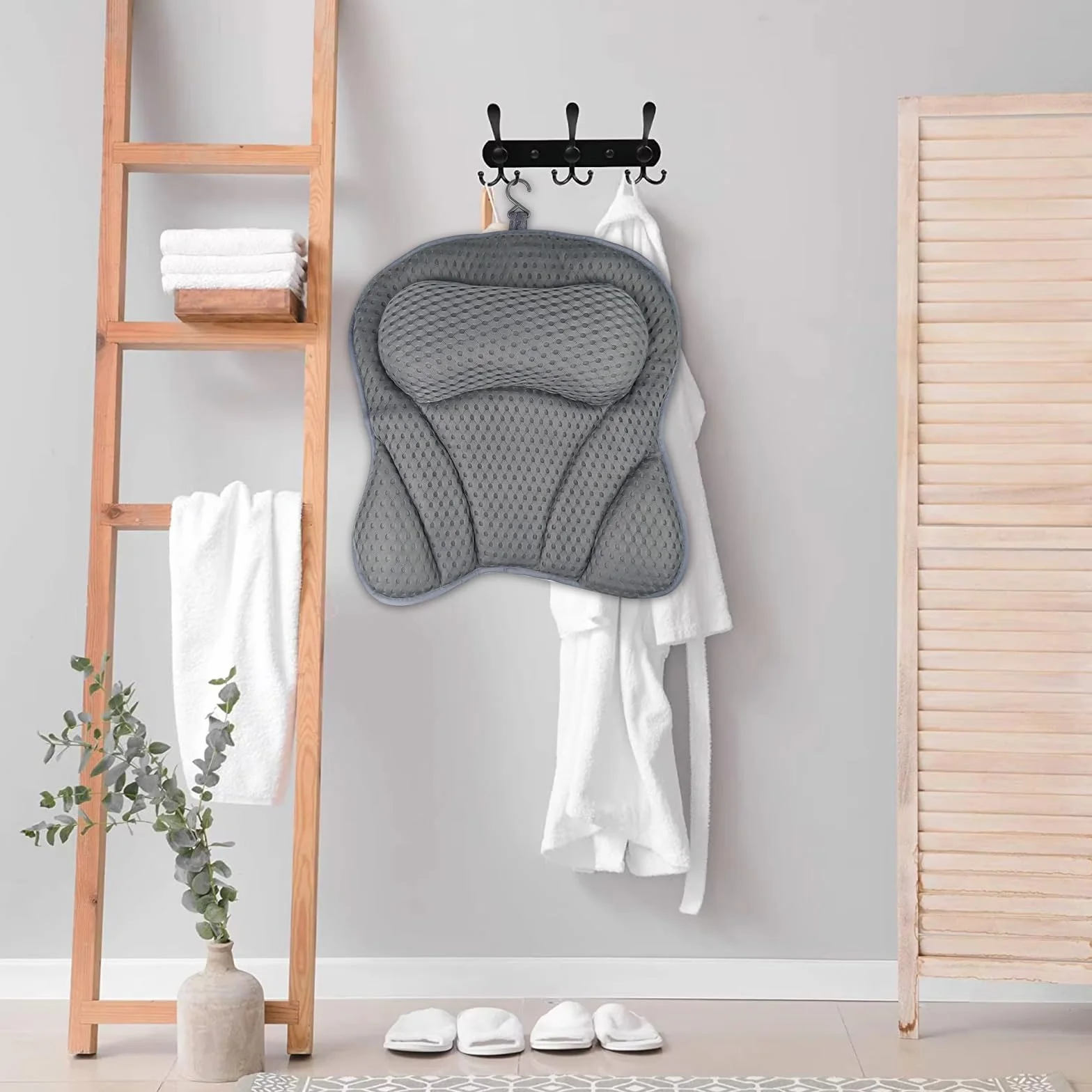 Chiluxendo Coussin Baignoire Adulte 4D Air Mesh avec 6 Ventouses Repose Tête Antidérapant (Gris)
