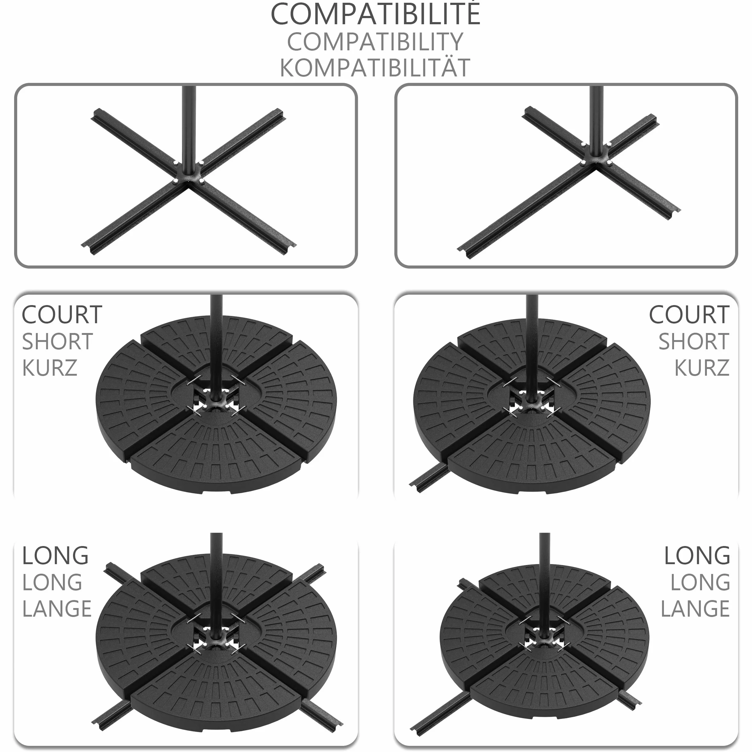 Dalle Lestage pour Parasol HDPE 4pcs Protection UV Robuste Stable pour Parasol Déporté Noir