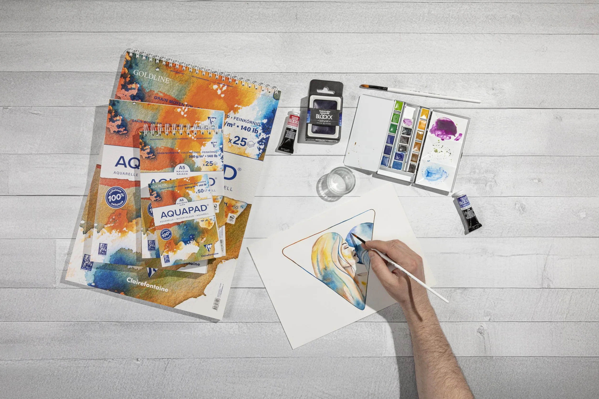 Clairefontaine 976102C Bloc spiralé micro-perforé Aquapad A5 14,8x21 cm 300g 25 Feuilles Papier Aquarelle Blanc Grain Moyen Fin