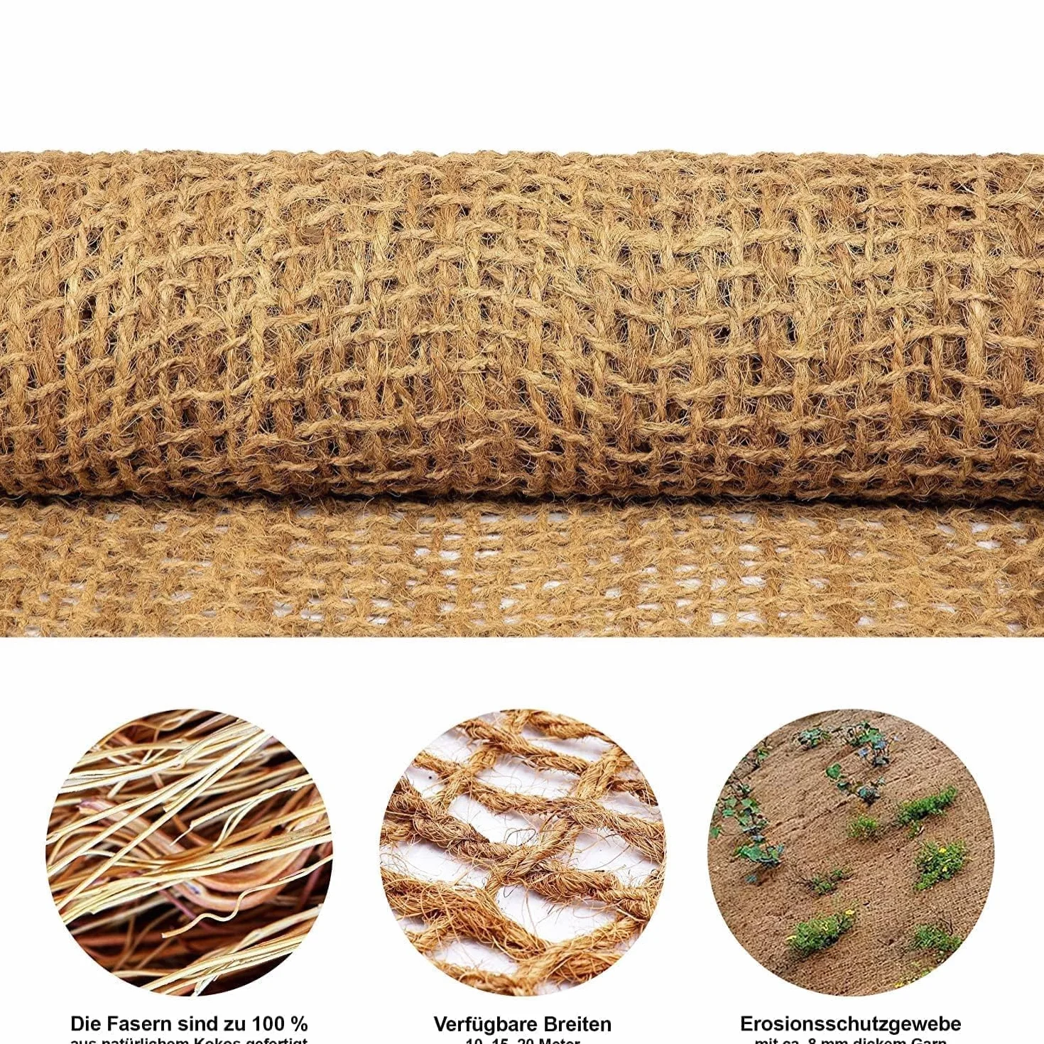 Casa Pura Tapis de remblai Nature 20 m Protection contre l'érosion Jardinage Filet de remblai Sécurité anti-pente Fibres naturelles coco Résistant