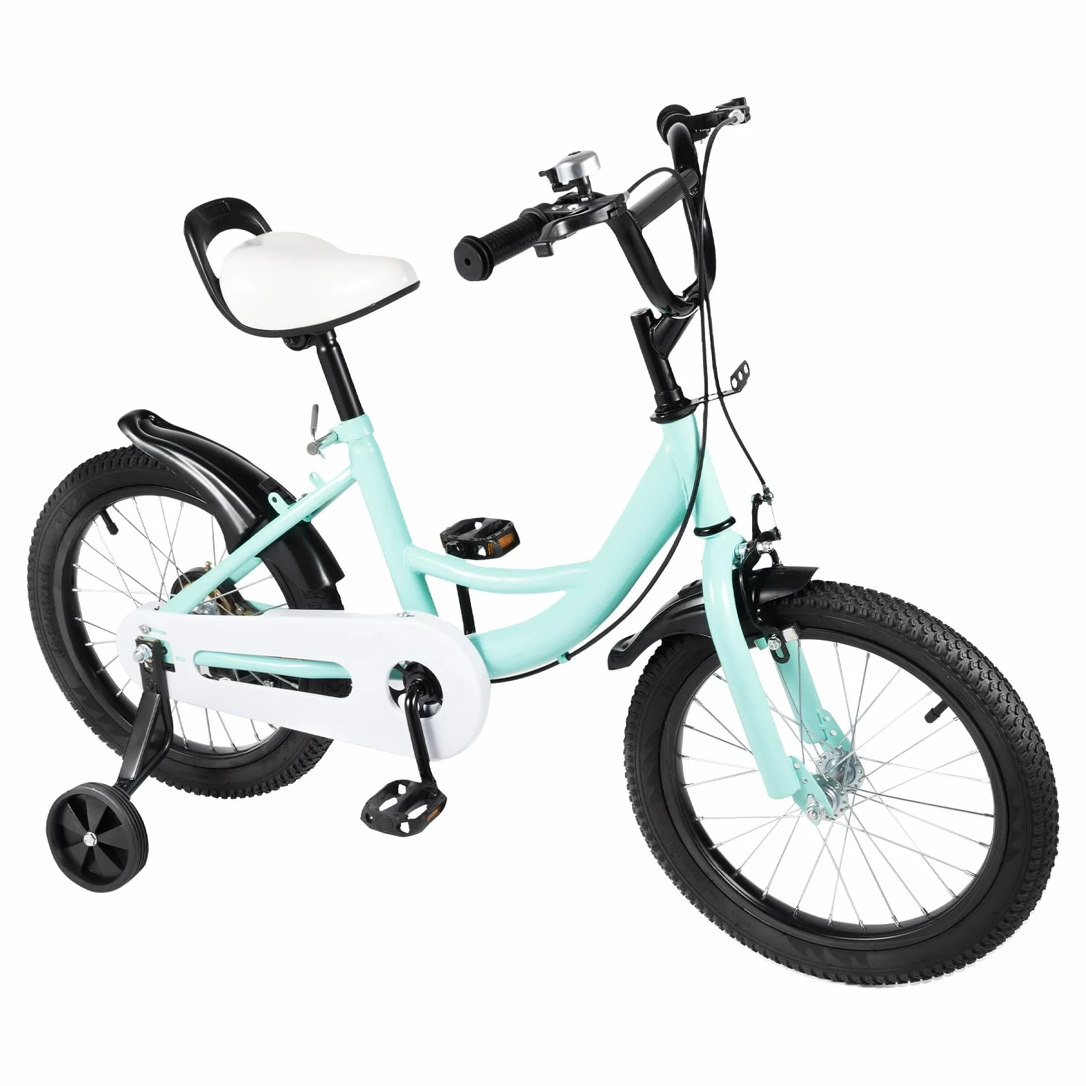 Vélo pour Enfant de 16 Pouces pour Fille Vert, vélo pour Enfants à partir de 5 à 8 Ans (100-135 cm), Cadre en Acier au Carbone, Selle et Guidon réglables en Hauteur, Roues stabilisatrices
