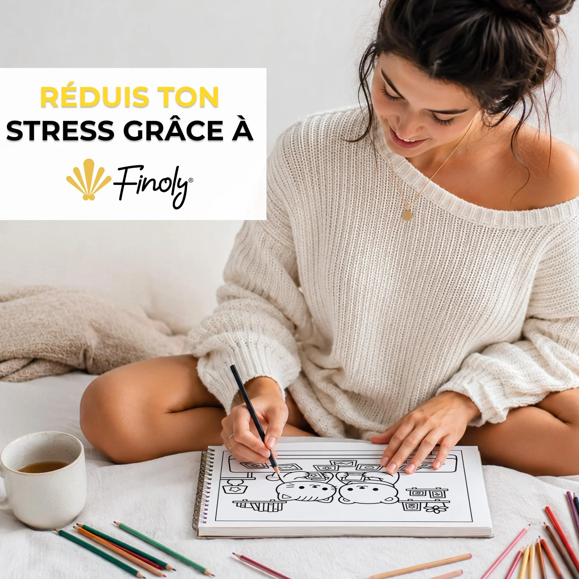 Finoly Livre de Coloriage Adulte A5 80 Dessins Cozy Anti-Stress