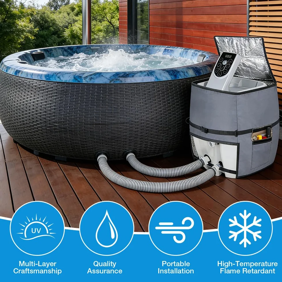 Couvercle de Pompe de Chauffage pour Spa Jacuzzi, Housse pour Baignoire Extérieure (Gris)