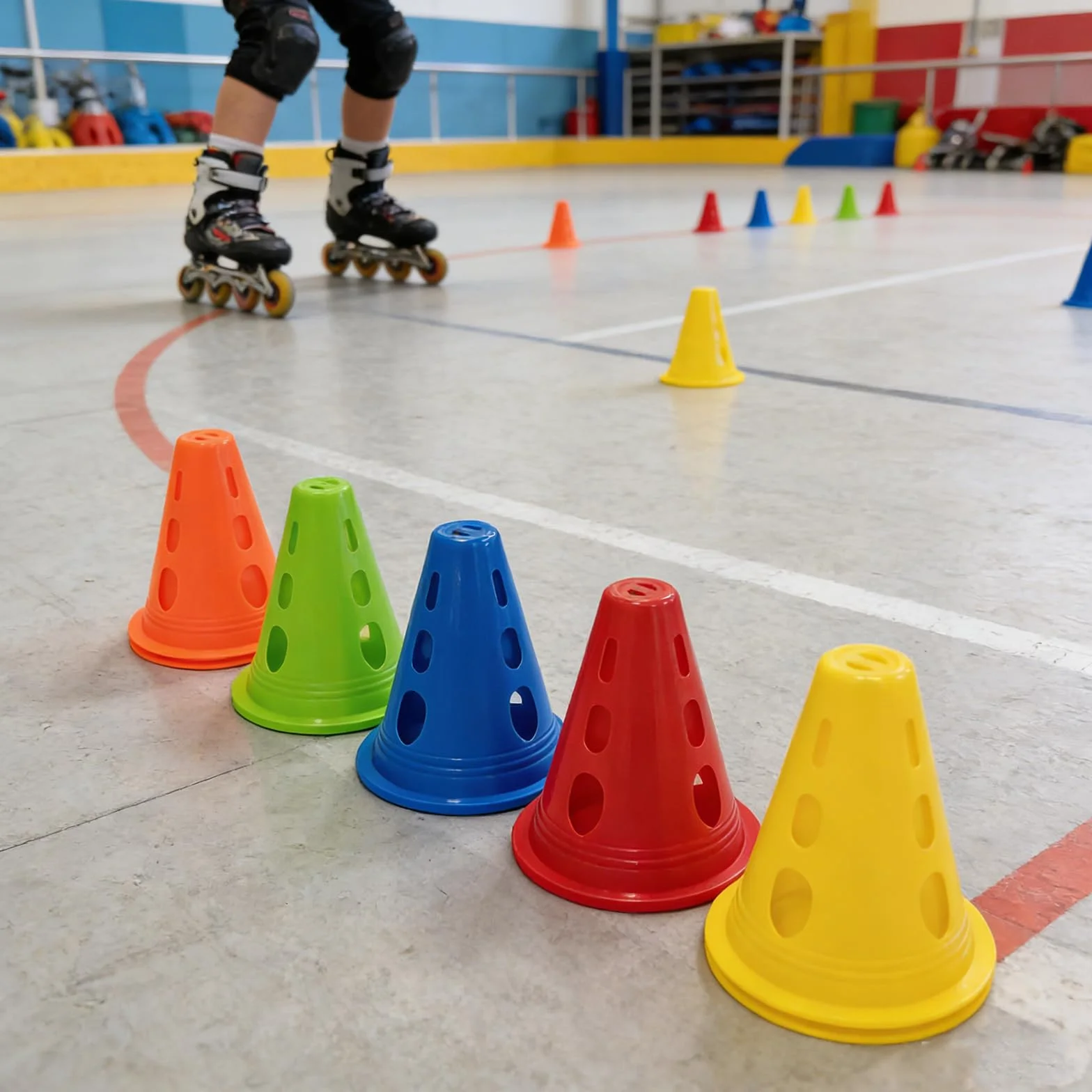 Lot de 25 Cônes d'Entraînement, 5 Couleurs, Plot de Slalom en PE, Plat & Antidérapant, Empilable pour Football, Agilité Canine, Patinage