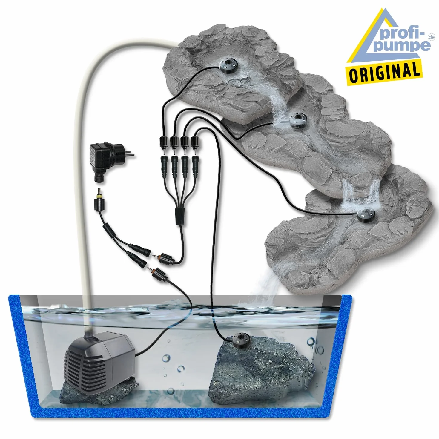 Kit Ruisseau de Source Gris Foncé avec Lampe 4 LEDs Pompe d'Étang