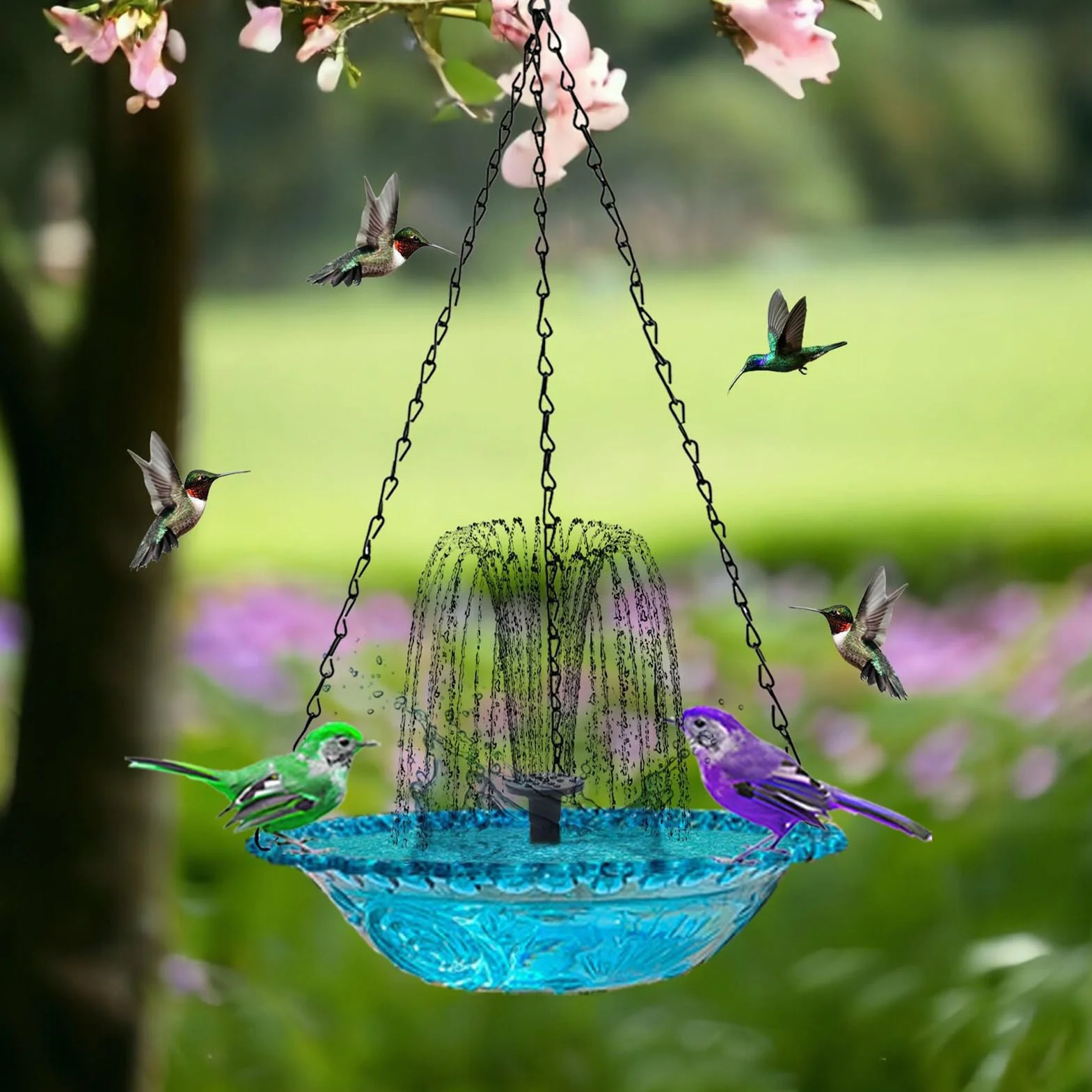 Fontaine Solaire pour Bain d'Oiseaux, Cascade Suspendue Jardin, Pompe à Eau Solaire Bol Décoration