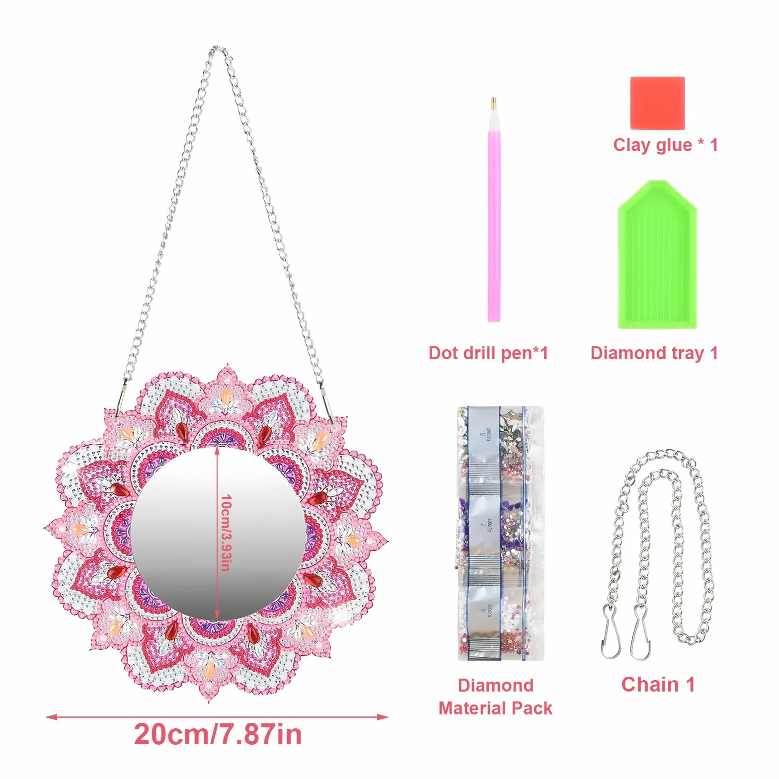 5D Diamond Painting Mirror Mandala DIY Kit pour Decoration Chambre Murale Filles 5-12 Ans