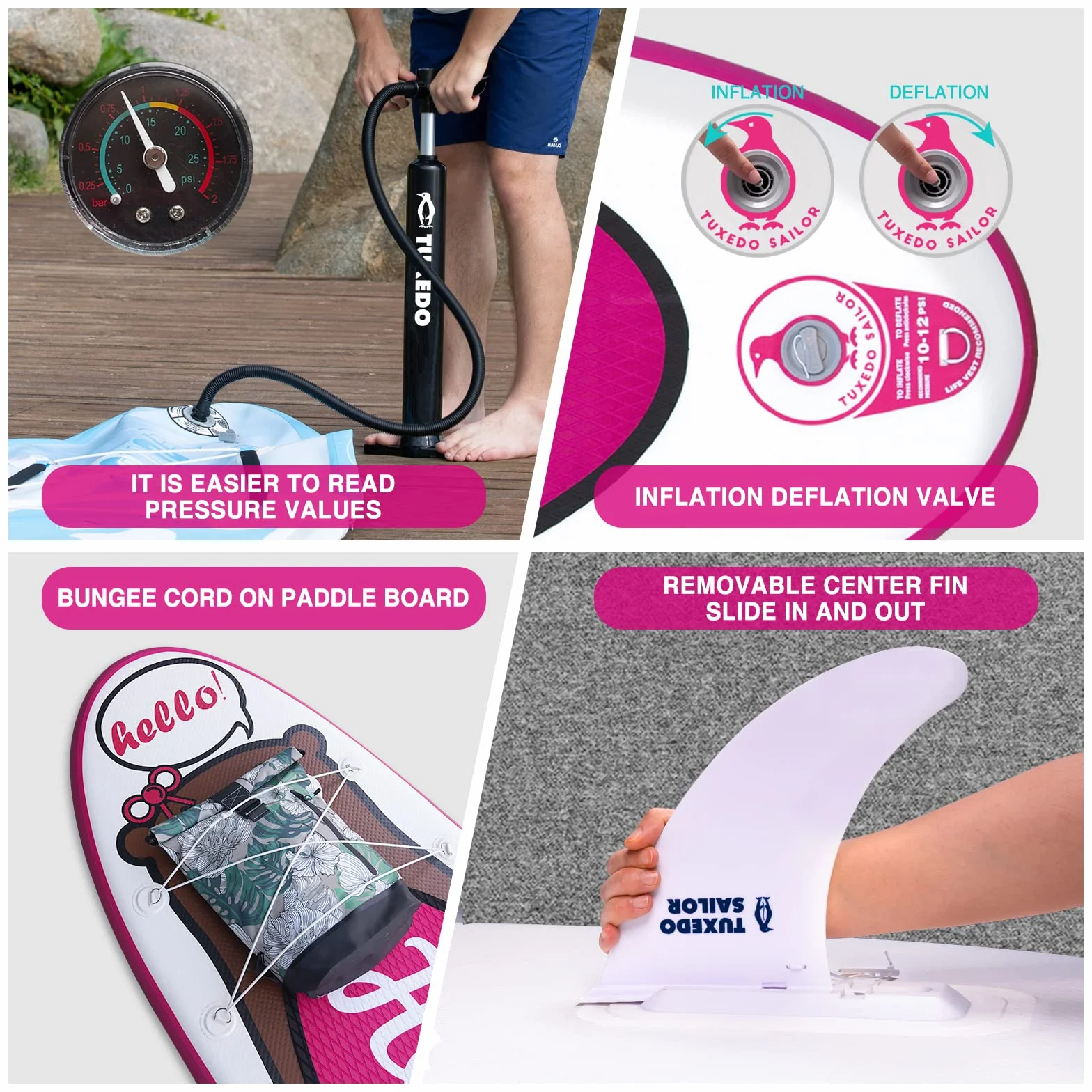 Tuxedo Sailor Paddle Gonflable Adulte, Planche de Stand Up Paddle Gonflable, Sup Paddle Board Gonflable avec Accessoires Complets, Planche de Surf Paddle