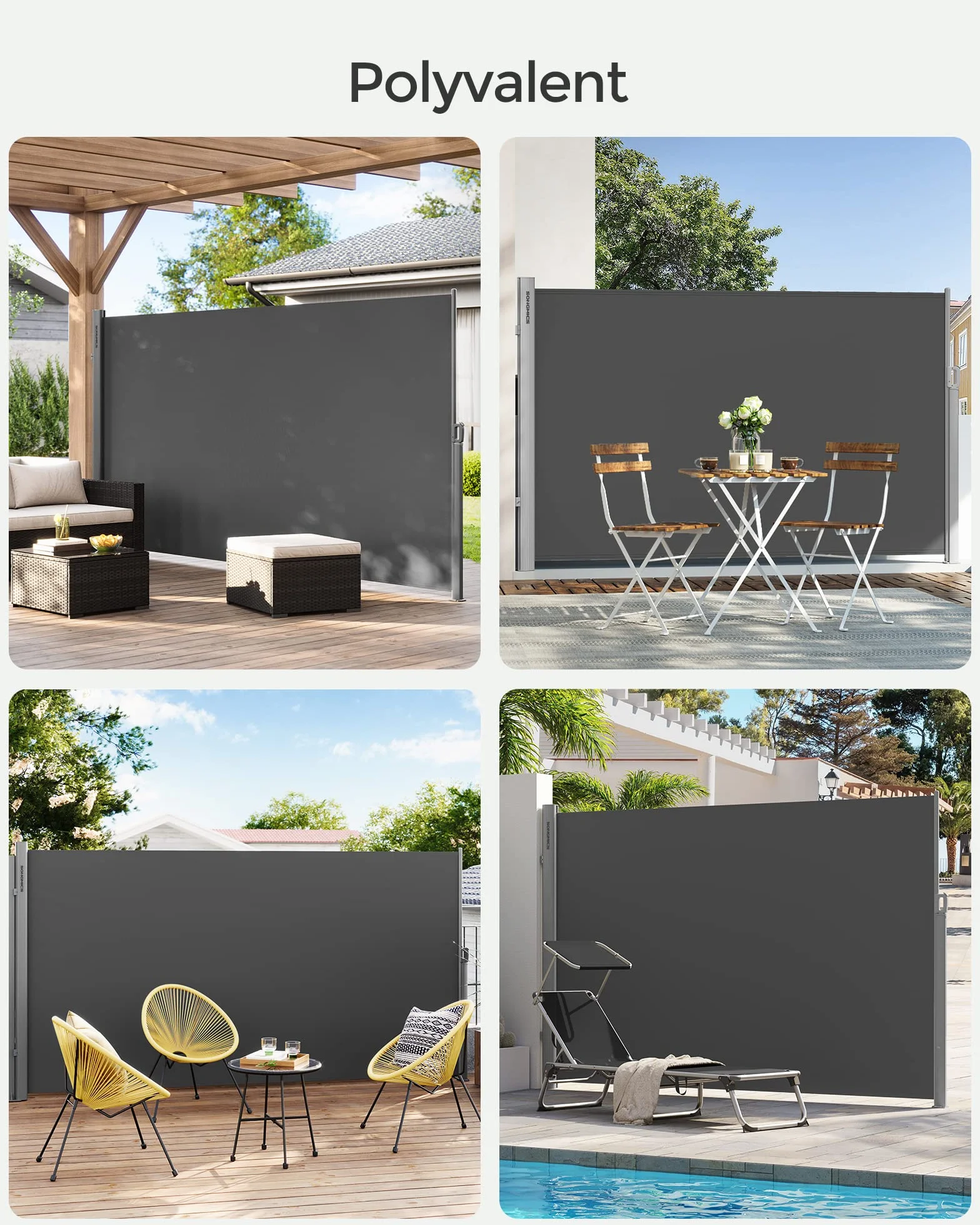 SONGMICS Store Latéral Aluminium Extensible 200x400 cm Brise-Vue Protection Solaire Occultant Balcon Terrasse Jardin Anthracite