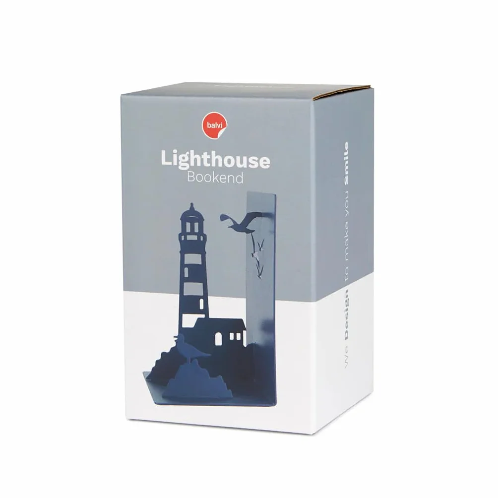 Balvi Serre-Livres Lighthouse Métal Bleu Typique Vue de la côte Phare et mouettes