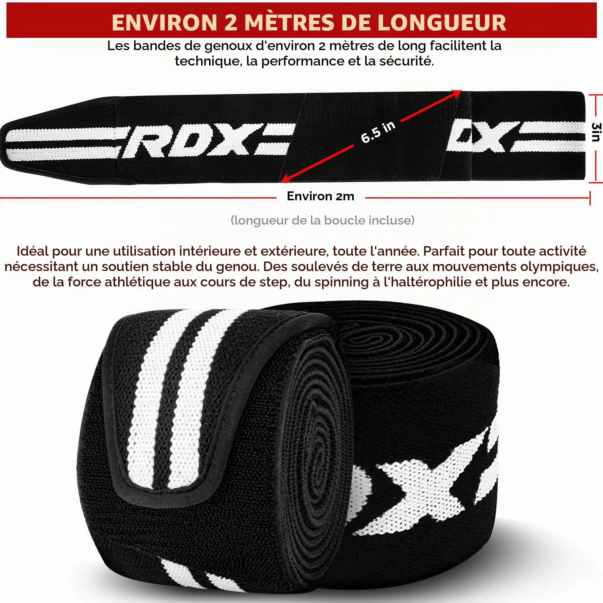 RDX Genouillère Bandage Musculation Fitness Protège Genou,Approuvé par IPL et USPA,Sangles de Genou pour Haltérophilie Entraînement, Powerlifting, Squats,Élastique Sport Knee Wraps