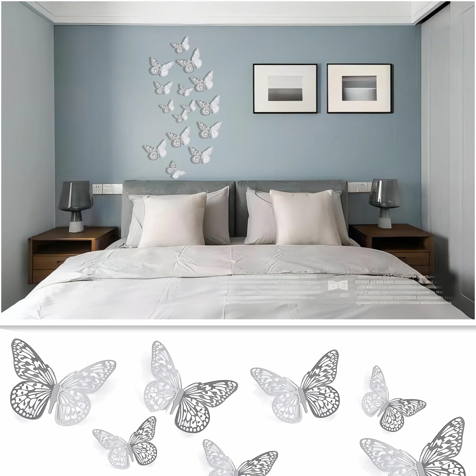 Autocollants Muraux Papillon 3D Argent 24 Pièces Décoration Maison Mariage Chambre Enfant