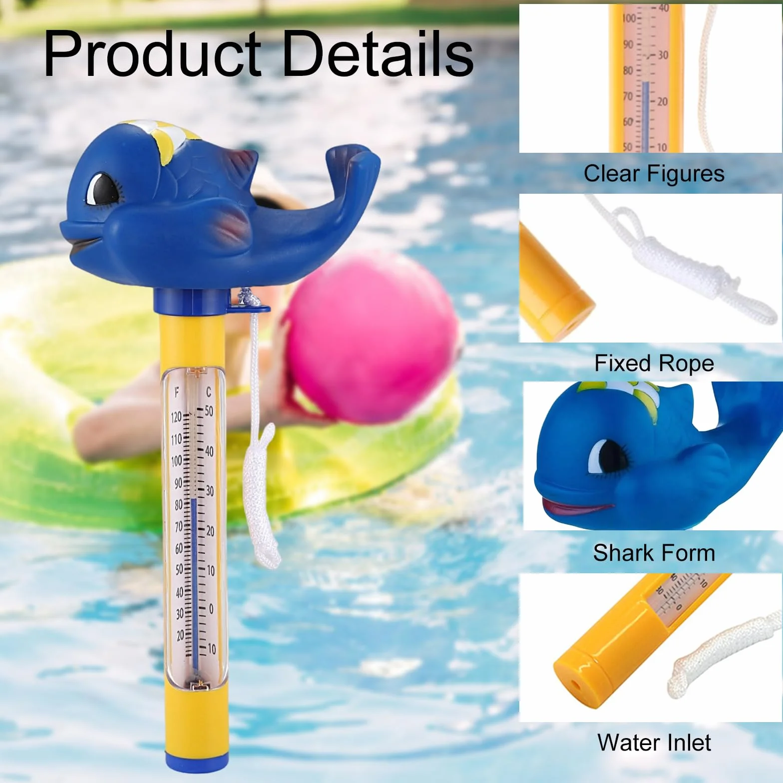 Thermomètre Piscine Flottant avec Ficelle, Précision Température Eau pour Spas, Aquariums