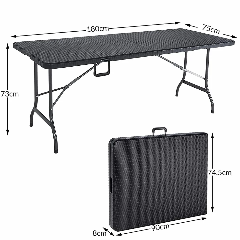 Casaria Table Pliante Effet Polyrotin 180 cm 8 Personnes Rectangulaire Plastique Camping Jardin