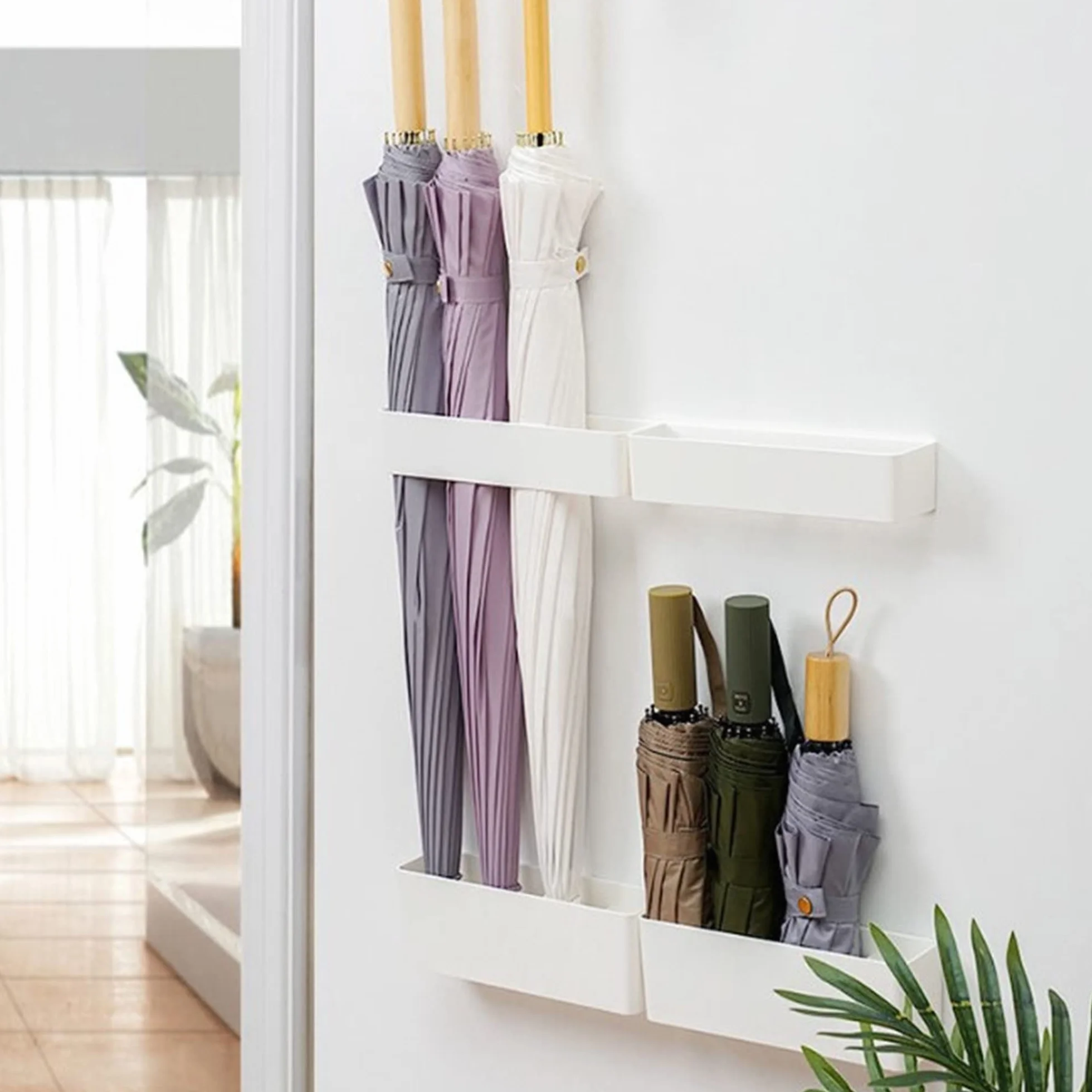 Porte Parapluie à Fixation Murale avec Réceptacle d'Eau Amovible, Support Parapluie Organisateur d'Espace