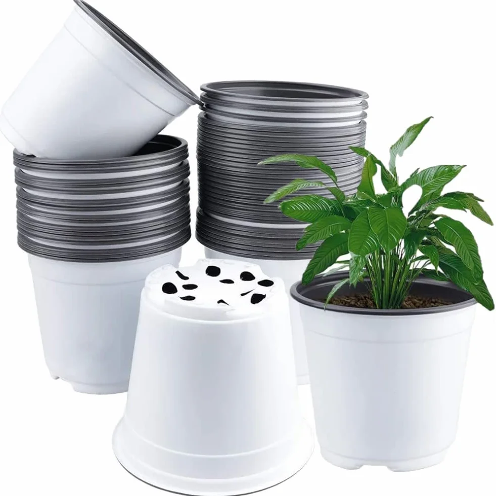50 Pièces 15cm Pots de Fleurs en Plastique Blanc Léger pour Semis et Pépinière (15 x 13cm)