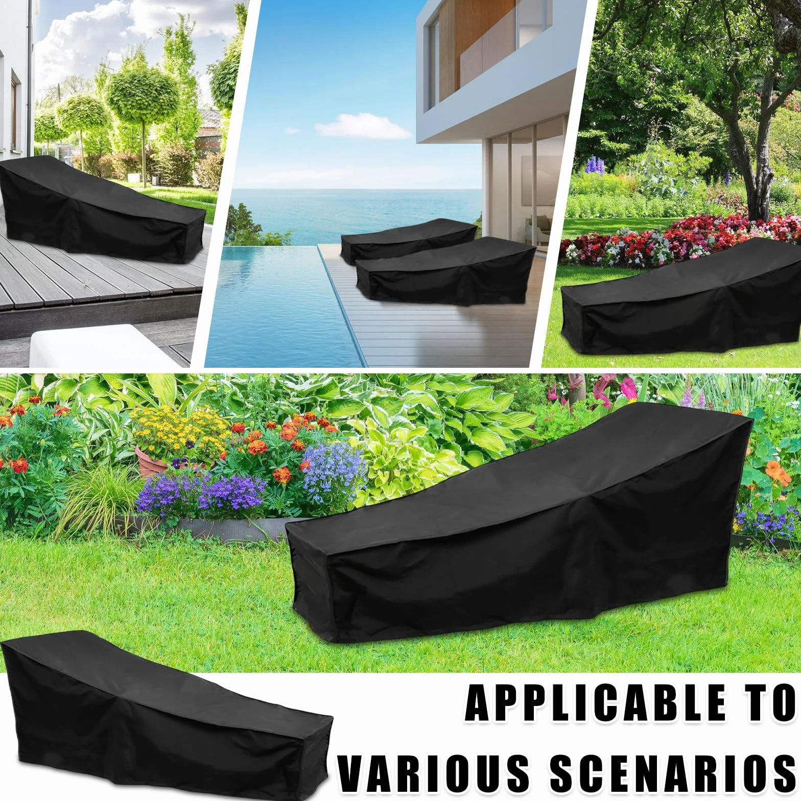 Housse de protection chaise longue 210 x 75 x 80/40 cm Tissu Oxford 210D Imperméable Résistant UV