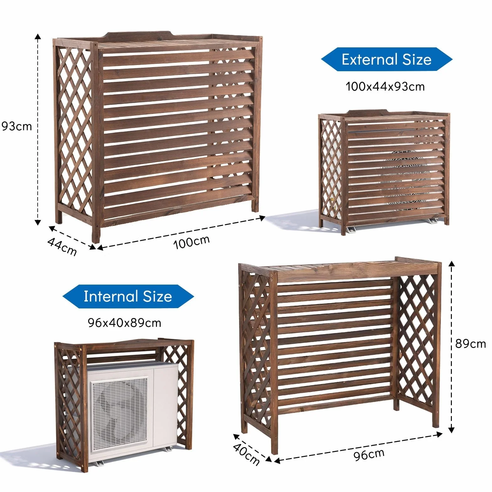 Cache Climatiseur Extérieur Bois Marron Anti-Corrosion 100x44x93cm pour Jardin Balcon