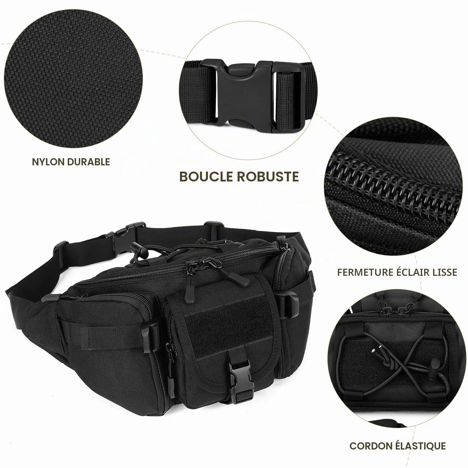 Huntvp Sac Banane Homme Femme Tactique Sacoche Banane Militaire avec Porte Bouteille Sac de Ceinture Bandoulière Multifonctionnel pour Randonnée, Voyage, Camping, Gym, Cyclisme