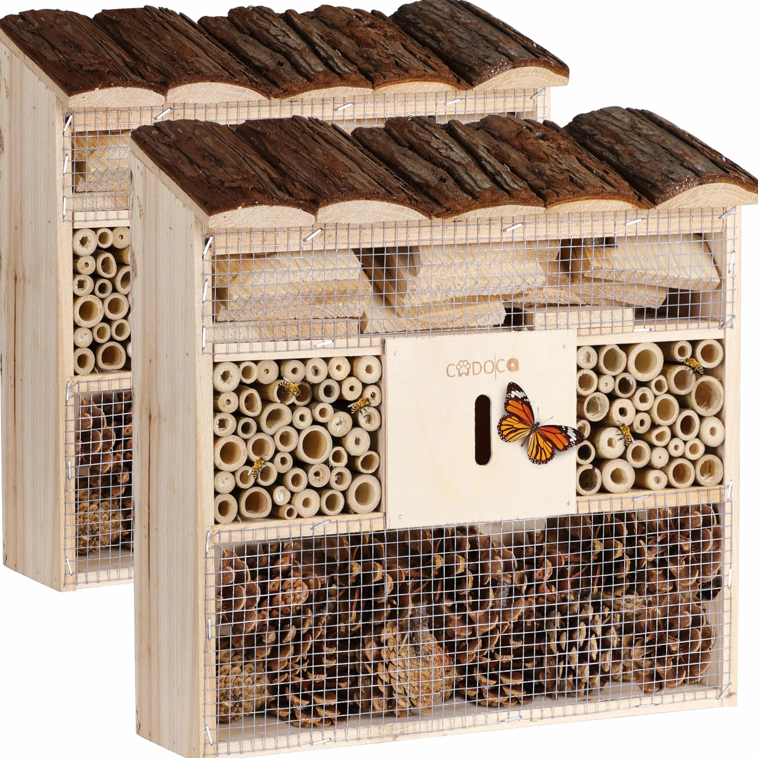 CADOCA® 2X Hôtel à Insectes en Bois Naturel 30,5x31 cm Nichoir à Abeilles Hivernage Pollinisation