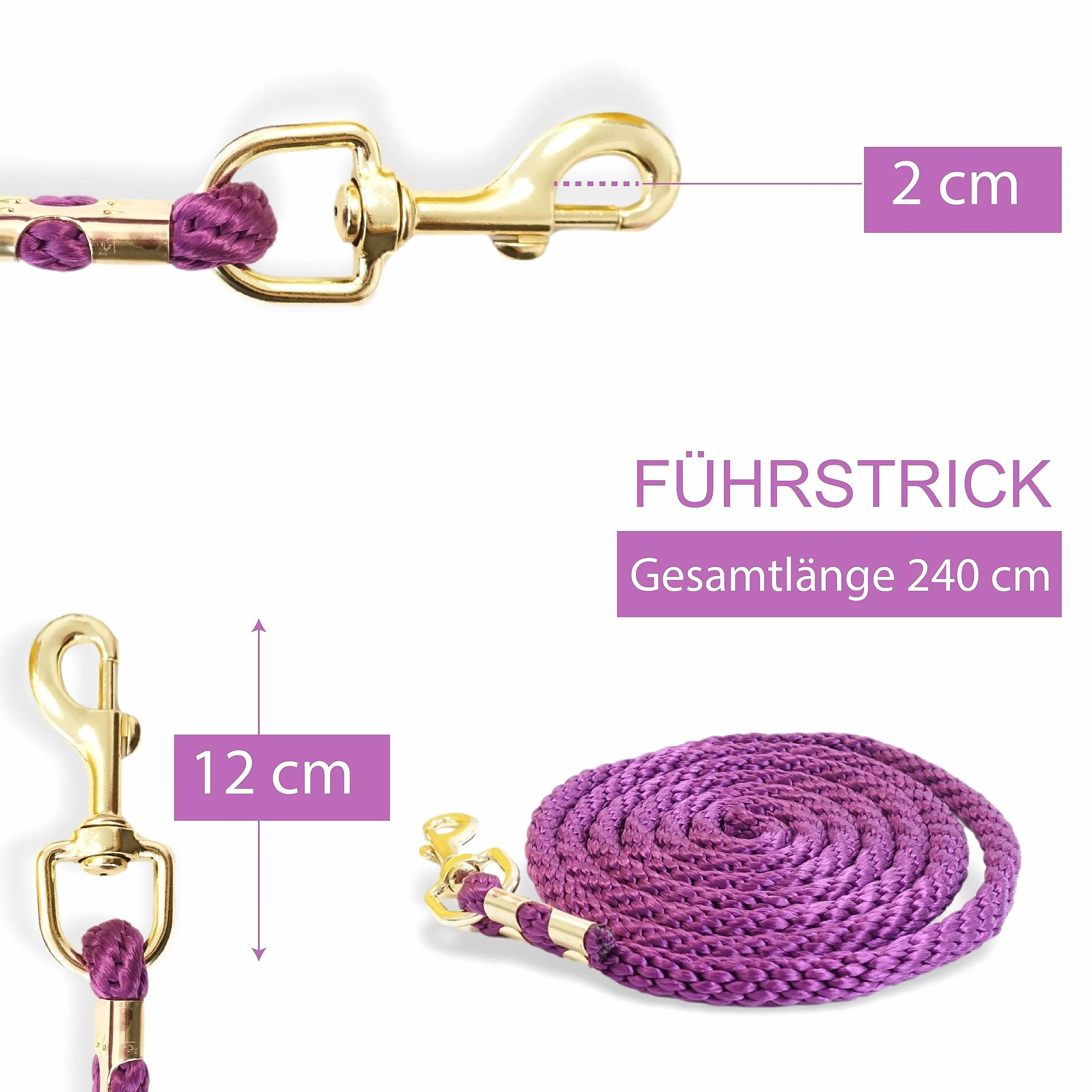 Pferdelinis Longe pour cheval - Corde de fixation dans différents designs élégants - Laisse de fixation pour poney, âne, chèvre (1 turquoise + 1 violet)