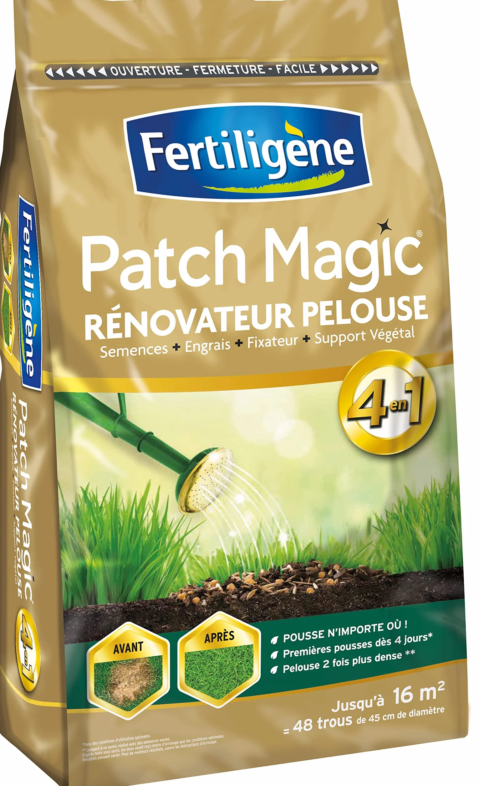 FERTILIGÈNE Patch Magic Rénovateur de Pelouse 3,6kg – Formule 4-en-1 – Pour 16 m²