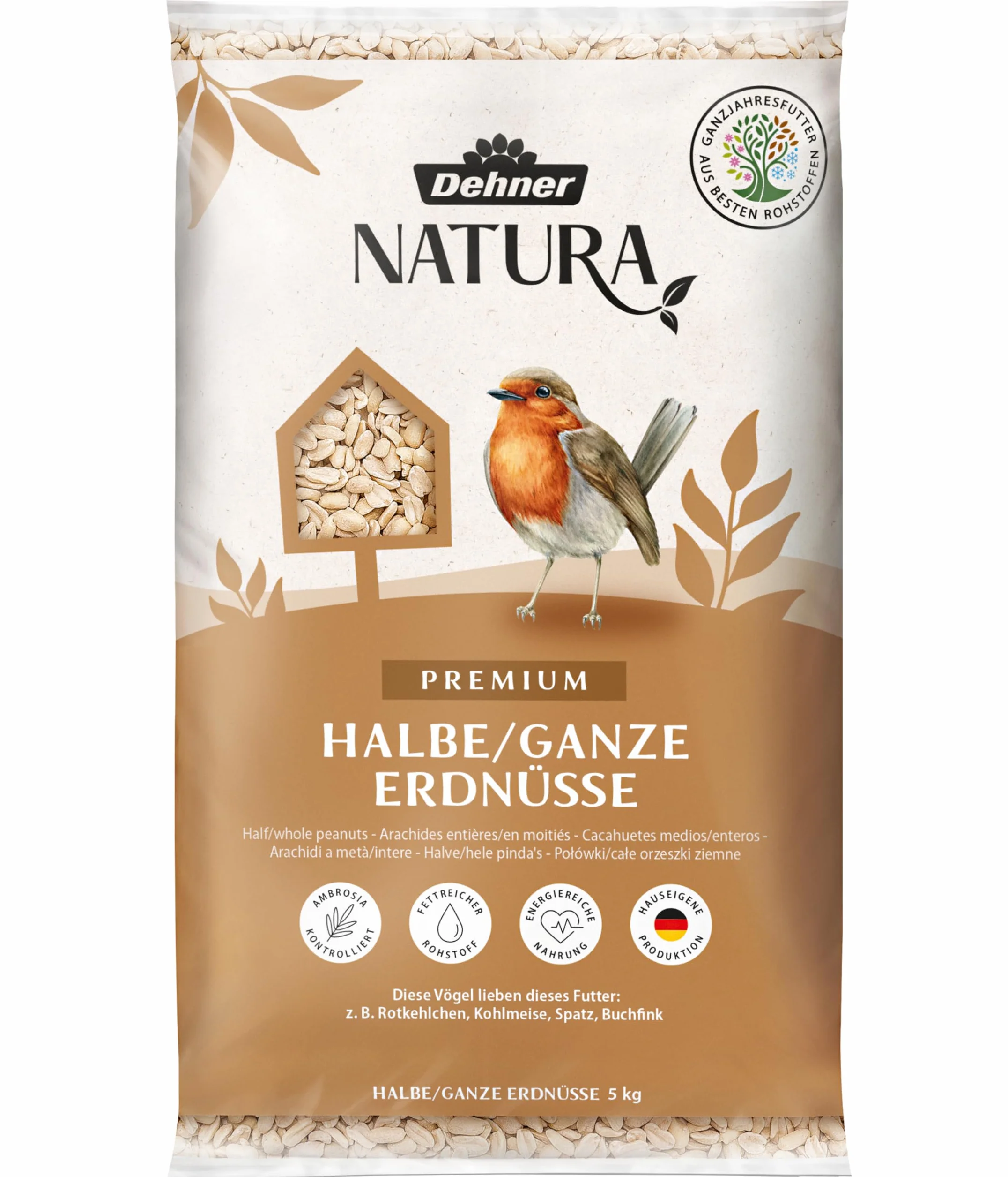 Dehner Natura Premium Nourriture pour Oiseaux Sauvages, arachides entières et Semi-entières, 5 kg