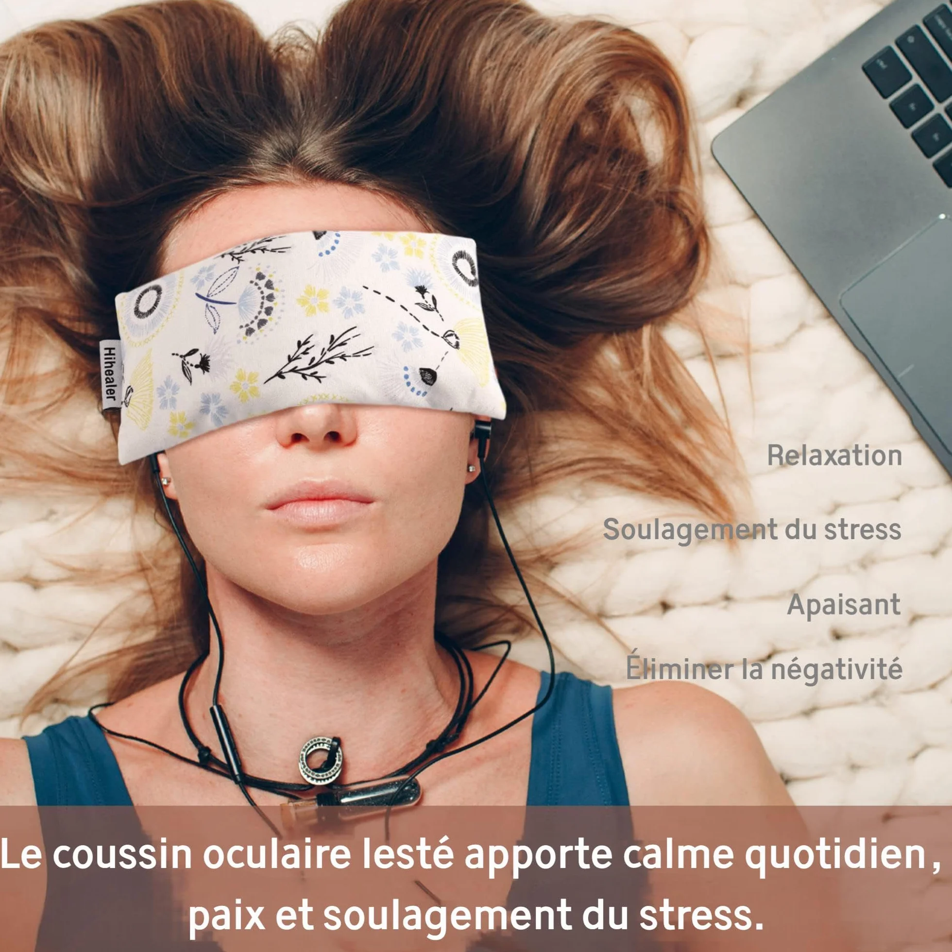 Hihealer Coussin pour Les Yeux à la Lavande avec Housse Supplémentaire - Masque Relaxant pour Sommeil, Yoga, Méditation et Détente pour Femmes