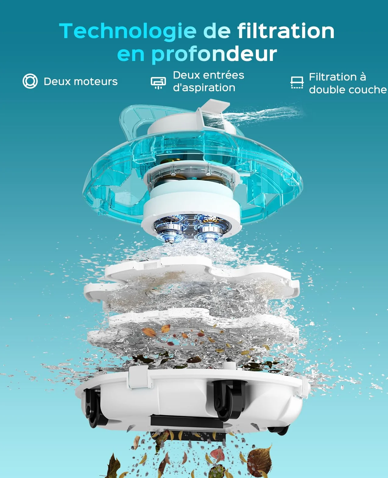 Winny 200 Robot Piscine sans Fil, Double Filtration, Autonomie 80 Min, pour Piscines Hors-Sol 60 M²