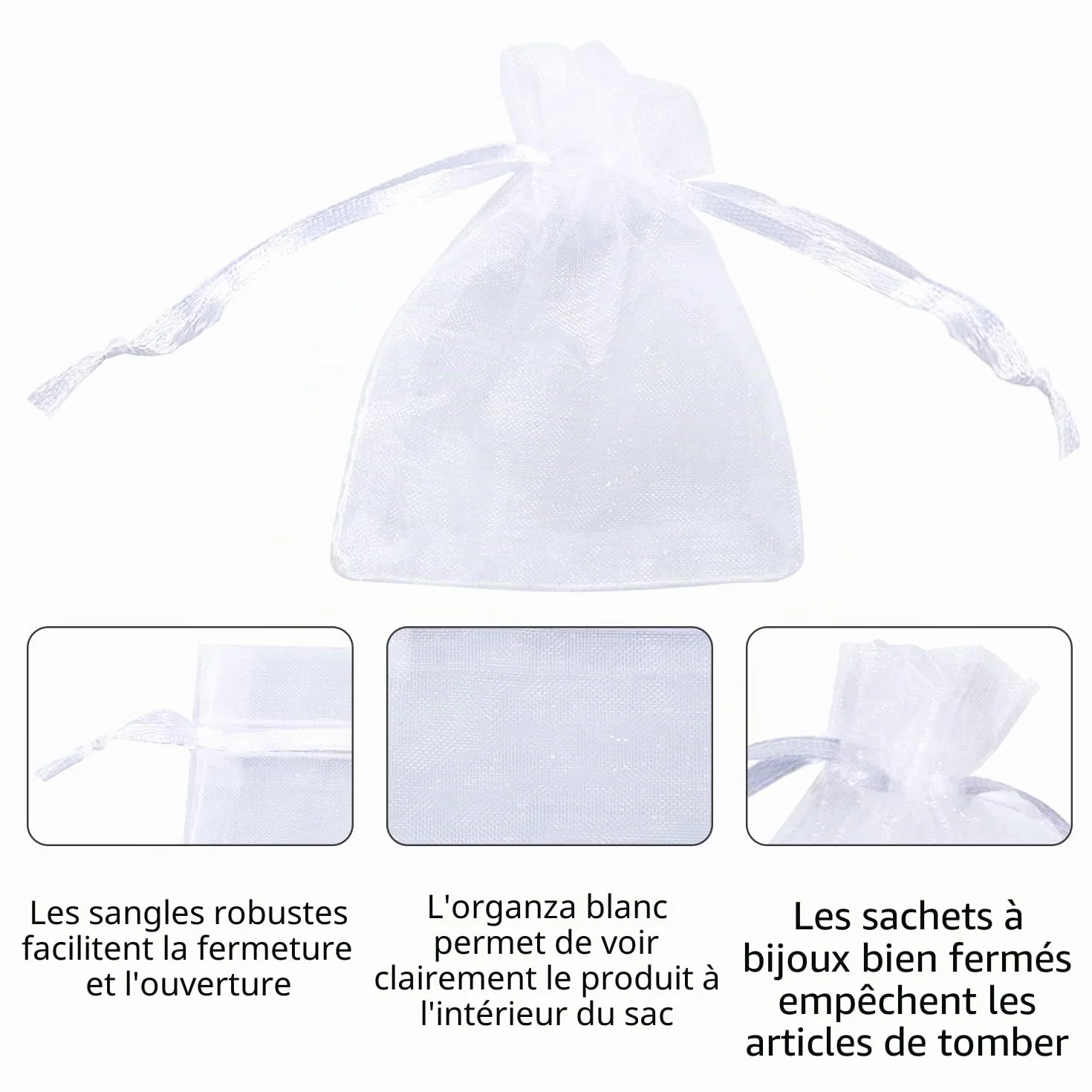 Sachets Organza Blanc 7 x 9 cm Lot de 50 - Pochette Bijoux Mariage