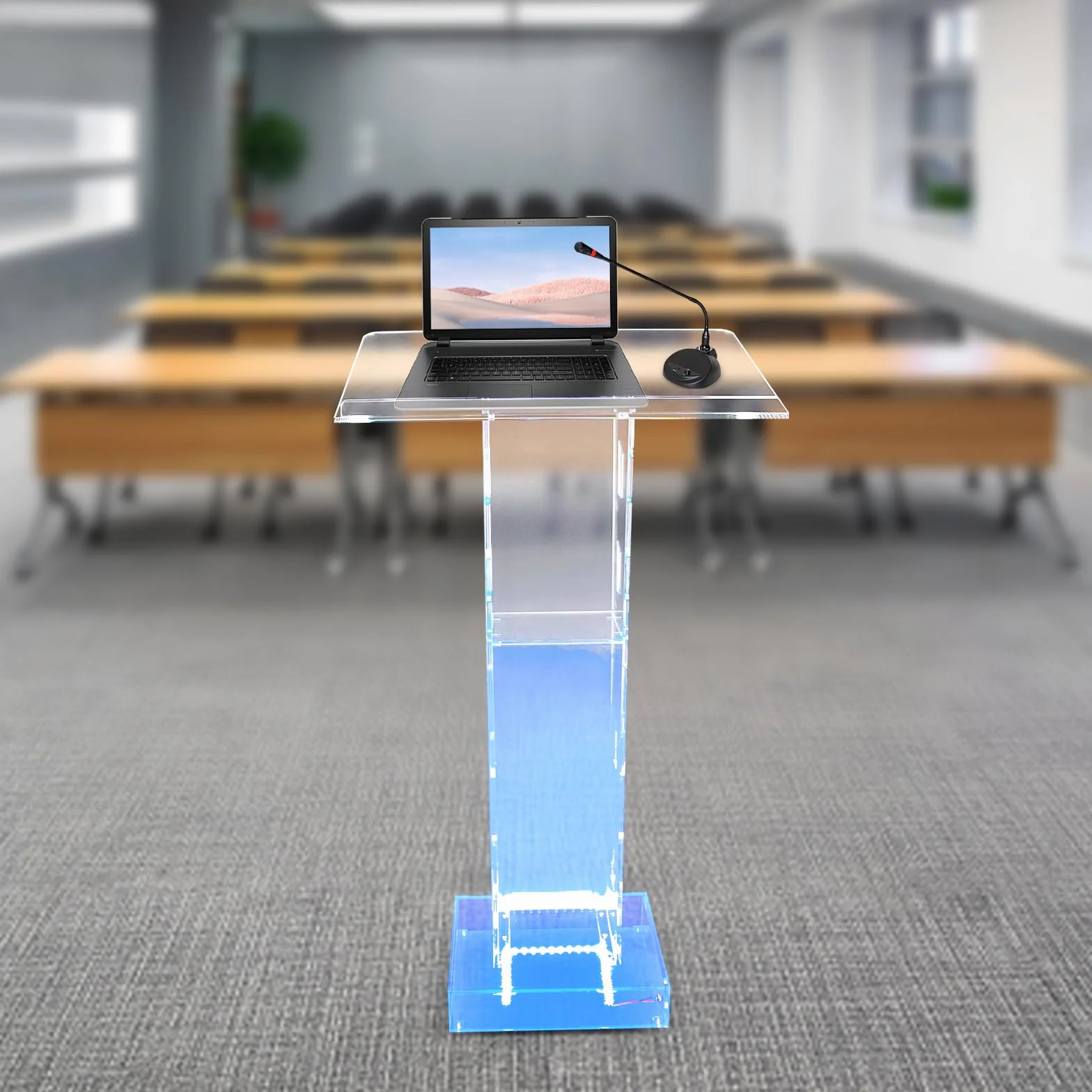 Lucite Podium en acrylique transparent avec lumière LED bleue 100 cm