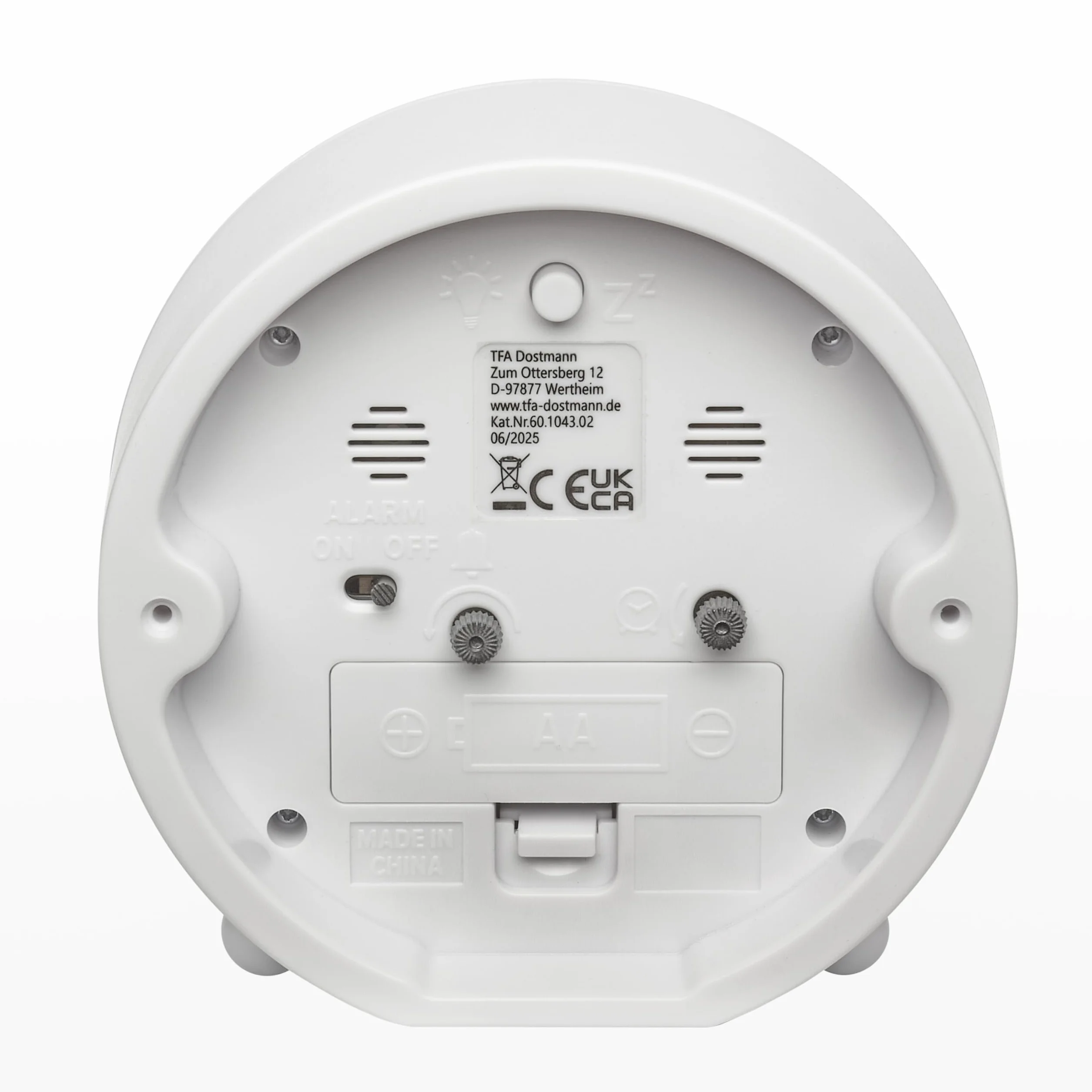 TFA Dostmann Réveil Matin analogique 60.1043.02 sans tic-tac rétroéclairage Silencieux Piles Horloge de Table Alarme Snooze Style rétro Blanc