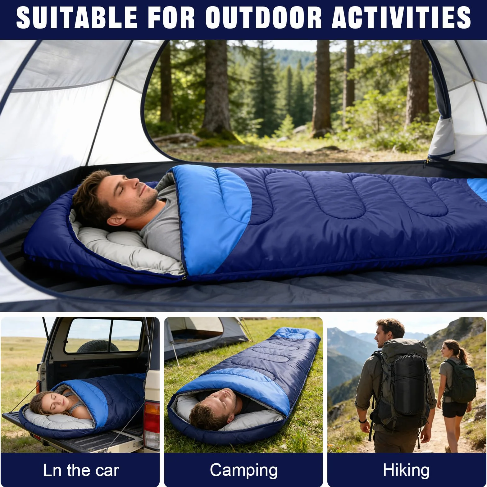 Sac de Couchage, 210x75cm Sac de Couchage 4 Saisons, Léger et Imperméable, avec Sac de Rangement Portable, Adultes et Enfants, pour Le Camping, la Randonnée et Les Activités de Plein Air
