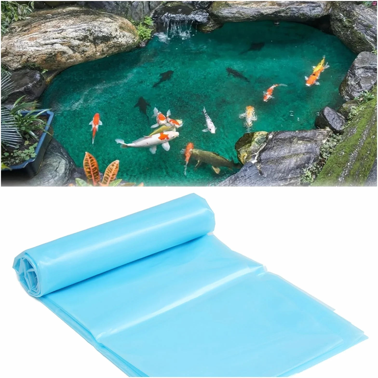 Revêtement de bassin en polyéthylène haute densité 0,2 mm Bleu clair 2 x 2 m pour bassins à poissons fontaines