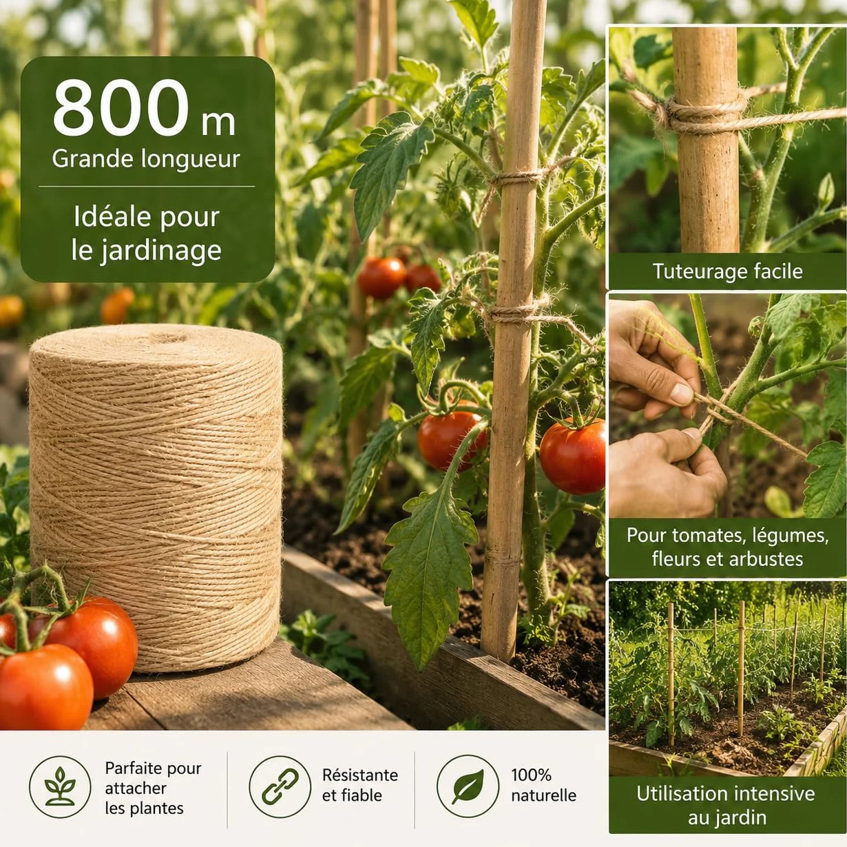 Ficelle Jute Naturel 2mm Bobine 800 m La Cordeline CJN34 pour Jardinage Bricolage DIY